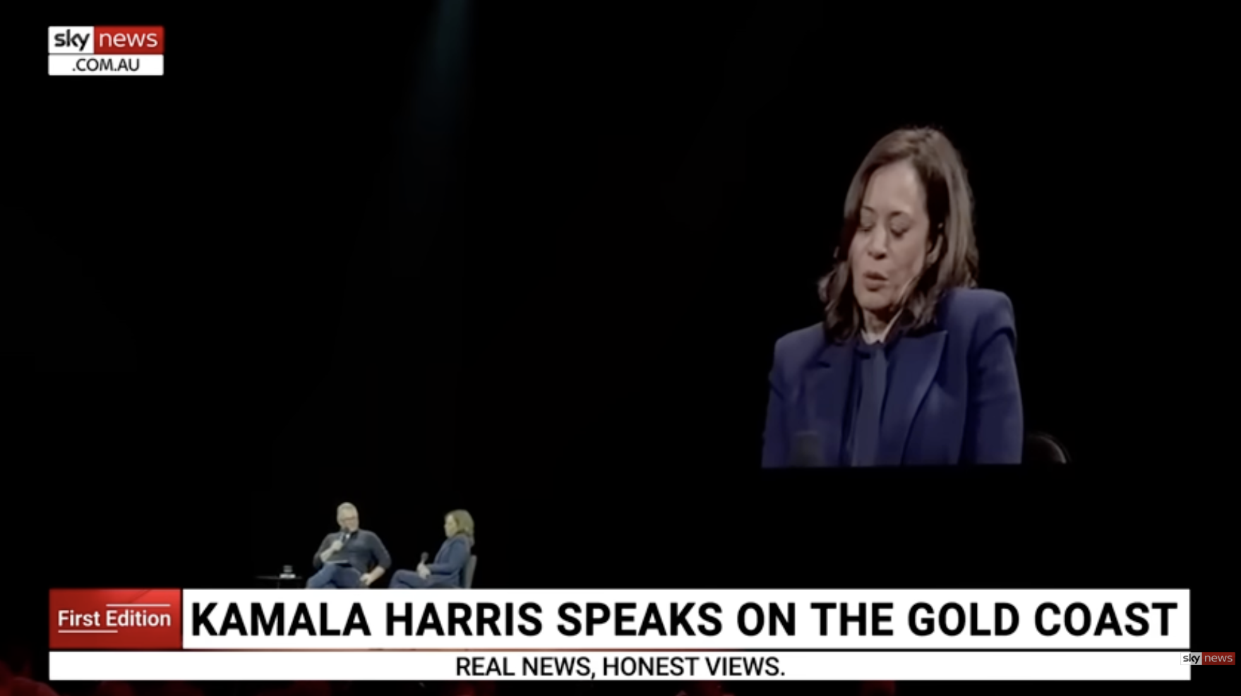 Kamala Harris on stage at the Australasia Real Estate Conference 2025 in Gold Coast, Australia on May 25, 2025 | Source: YouTube/Sky News Australia