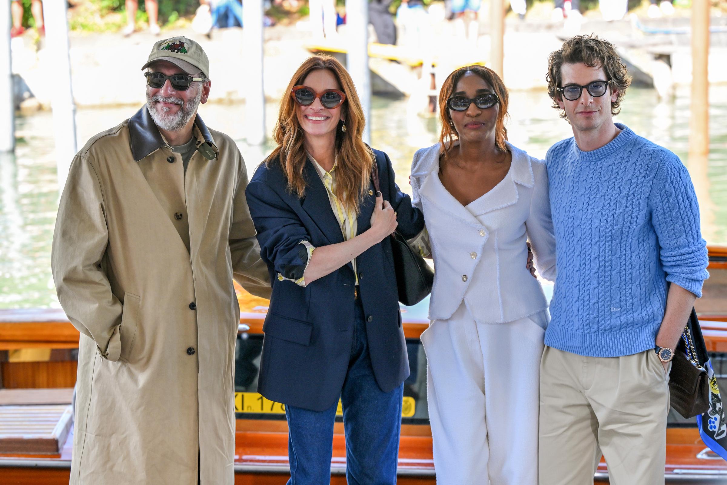 Director Luca Guadagnino, Julia Roberts, Ayo Edebiri, and Andrew Garfield are seen at the 82nd Venice International Film Festival on August 29, 2025, in Venice, Italy. | Source: Getty Images