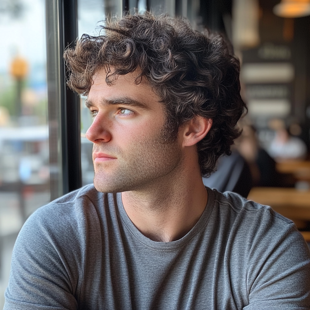 A man sitting in a coffee shop | Source: Midjourney