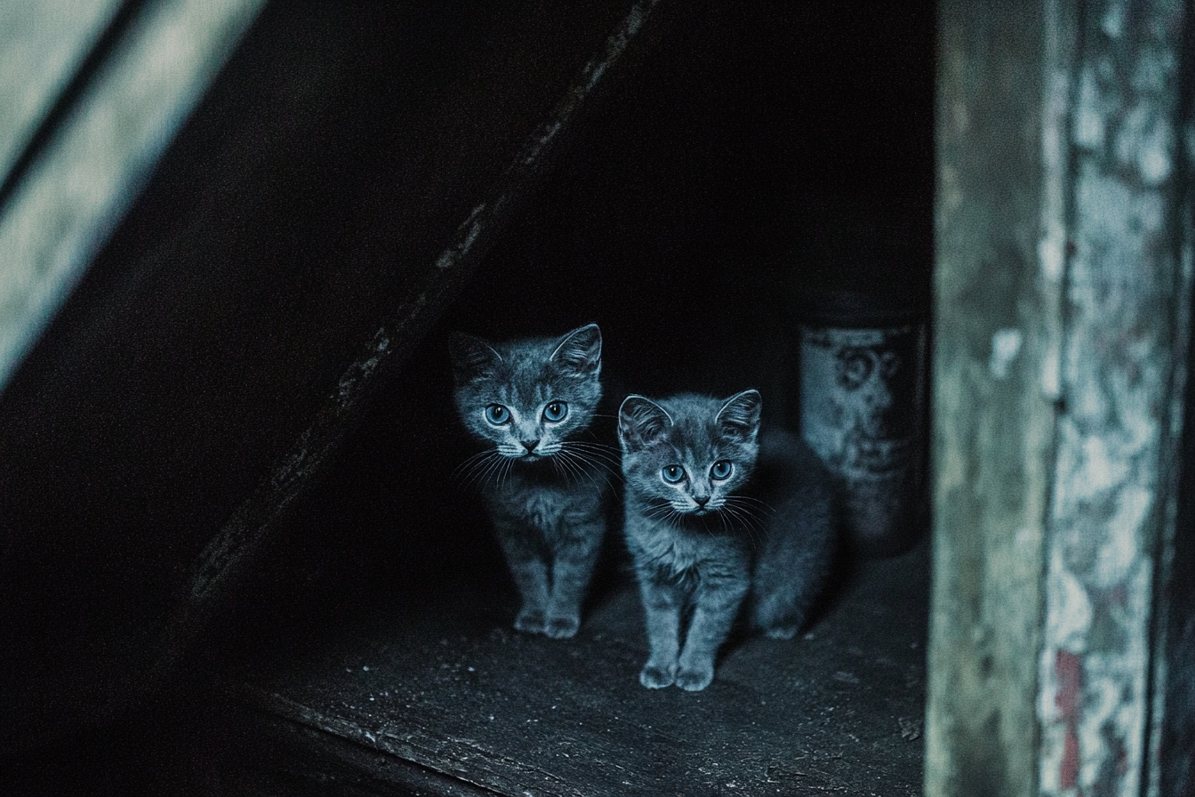 Kittens in a corner of an attic | Source: Midjourney