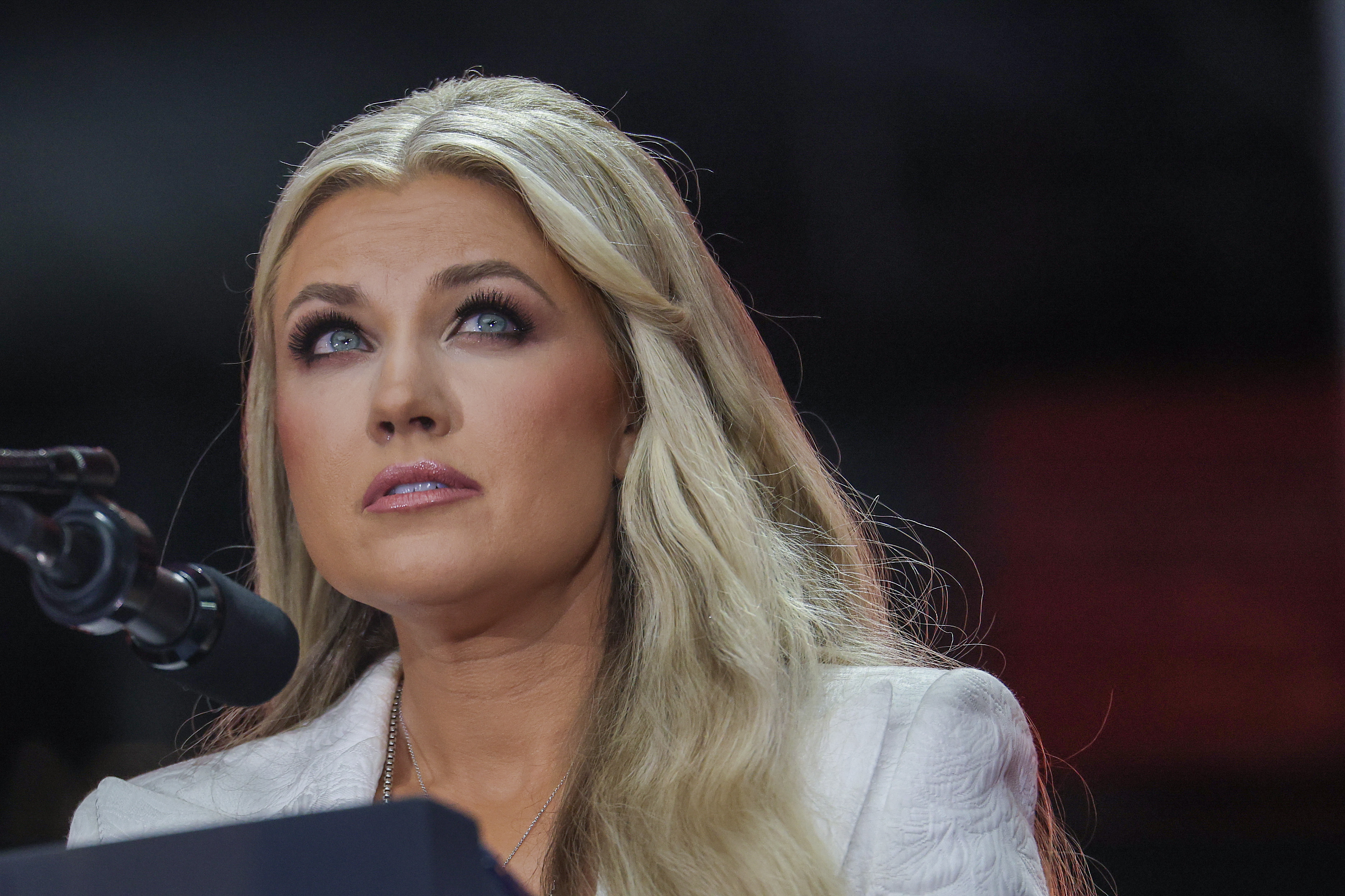 Erika Kirk speaks during the memorial service for her husband Charlie Kirk at State Farm Stadium in Glendale, Arizona on September 21, 2025 | Source: Getty Images