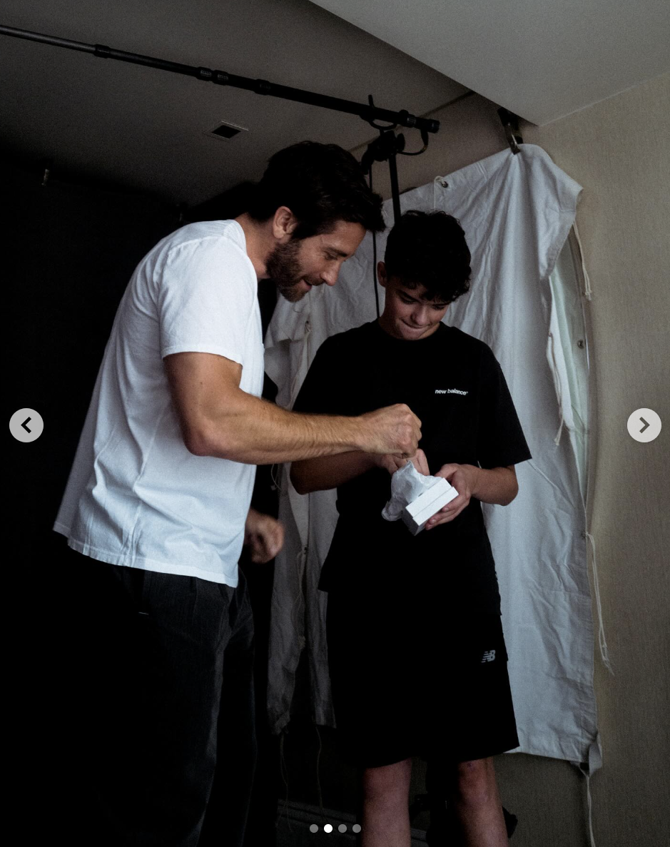 Jake Gyllenhaal presents Owen Cooper with a gift ahead of the Emmy Awards, posted on September 15, 2025. | Source: Instagram/NetflixUK
