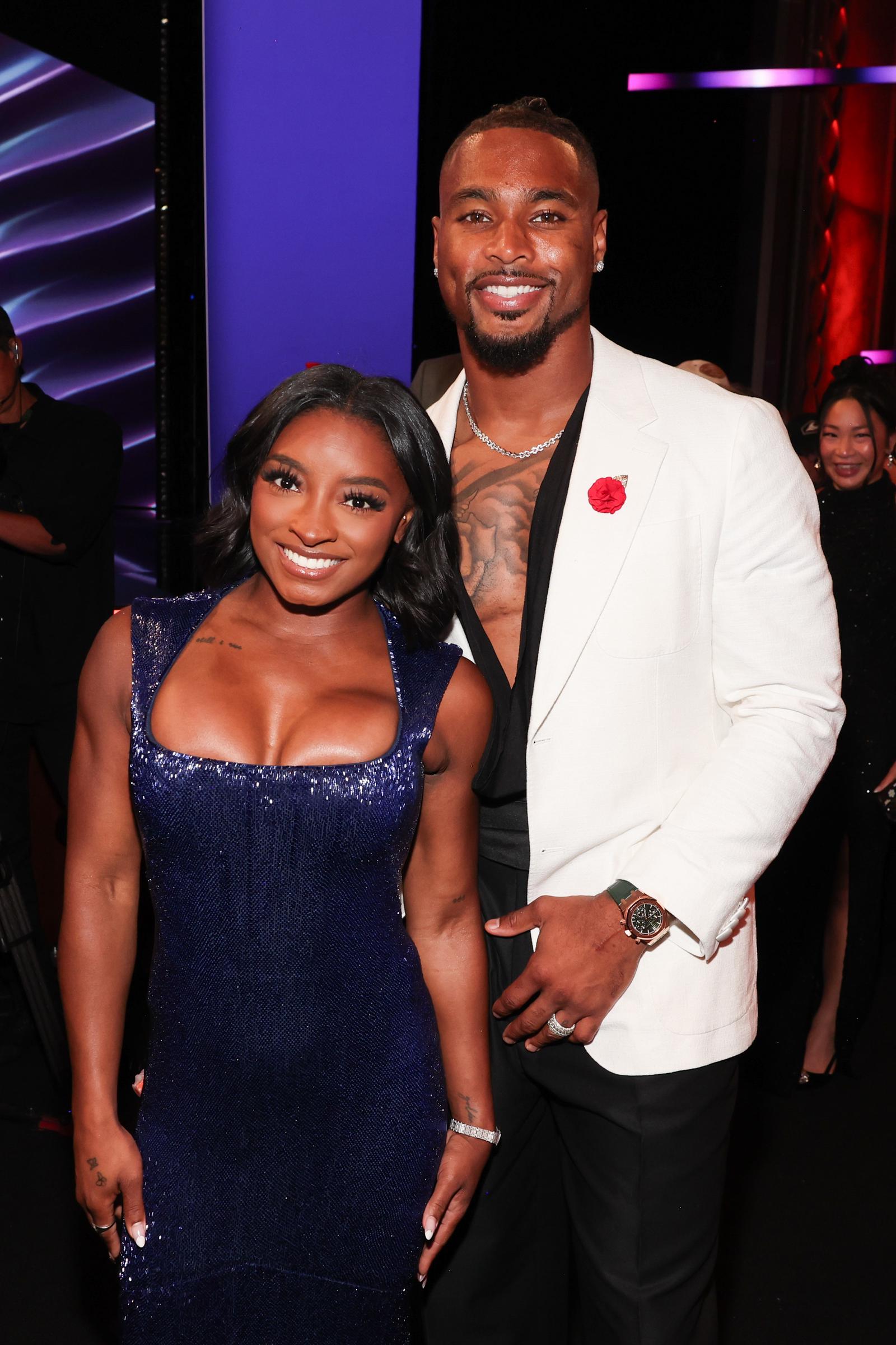 Simone Biles and Jonathan Owens at the 2025 ESPY Awards held at the Dolby Theatre on July 16, 2025, in Los Angeles, California. | Source: Getty Images