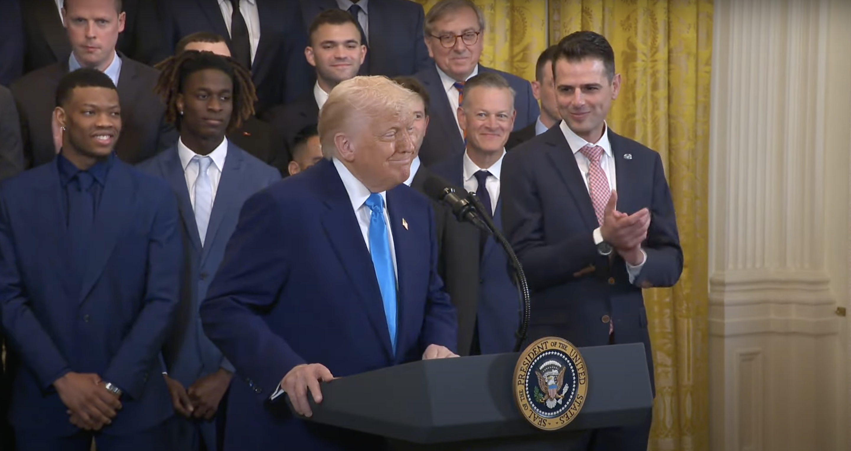 President Donald Trump delivers a congratulatory speech for the Florida Gators on May 22, 2025 at the White House in Washington, DC | Source: Youtube/The White House