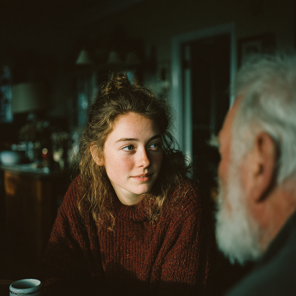 A granddaughter listening to her grandfather's stories | Source: Midjourney