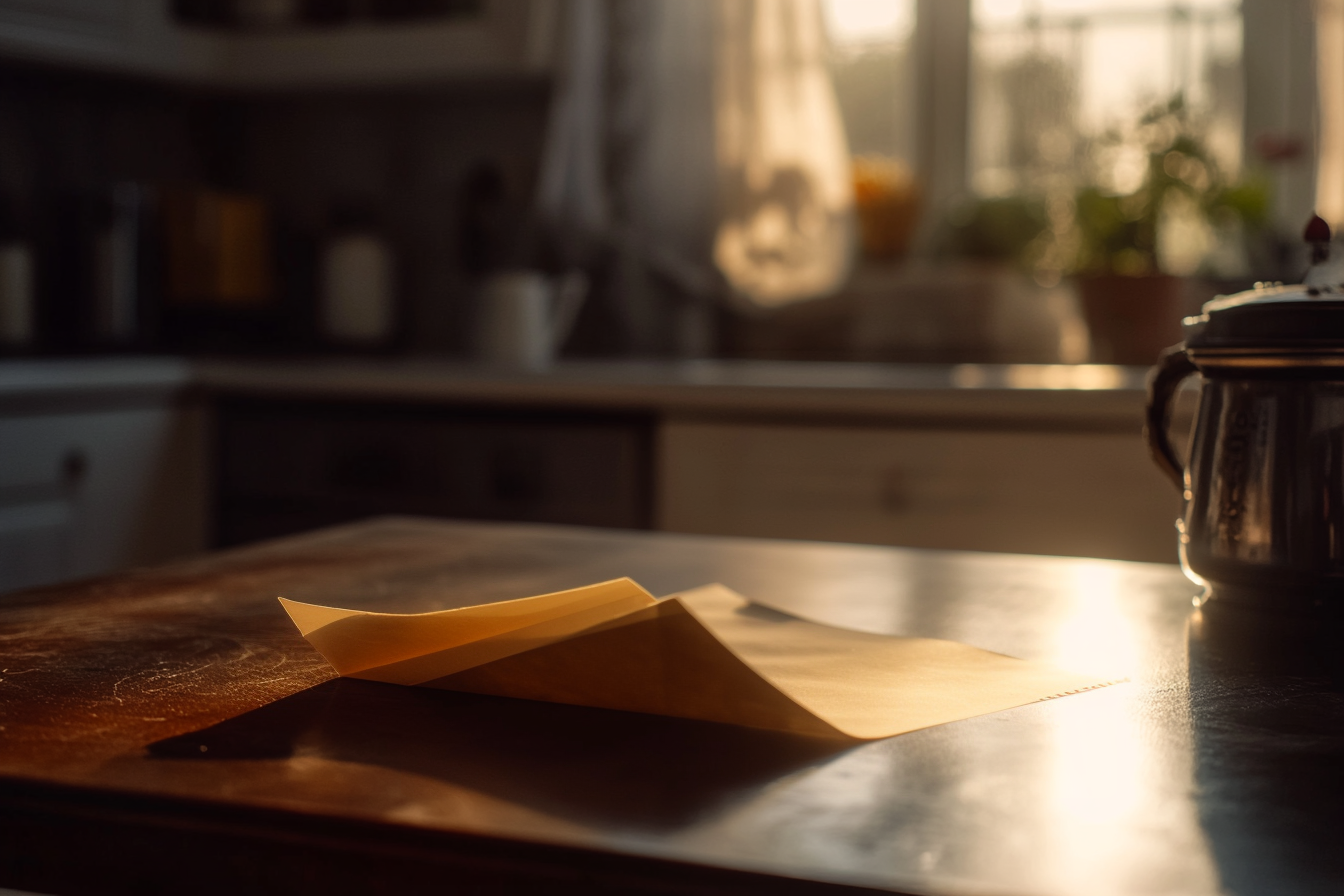 A piece of paper on a kitchen table | Source: Midjourney