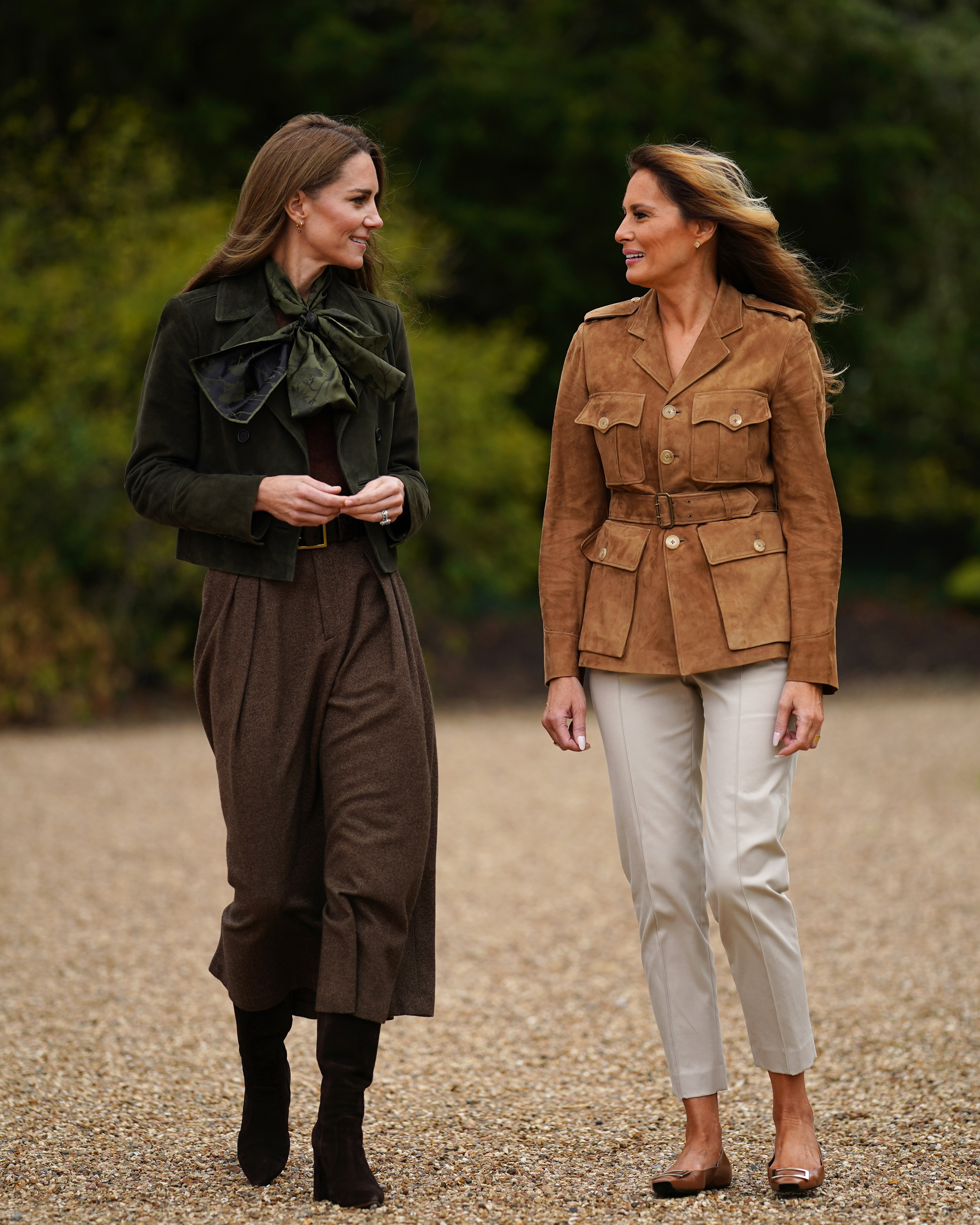 Catherine, Princess of Wales and First Lady Melania Trump in Frogmore Gardens during the State visit by the President of the United States of America and U.S. First Lady Melania Trump, on September 18, 2025, in Windsor, England. | Source: Getty Images
