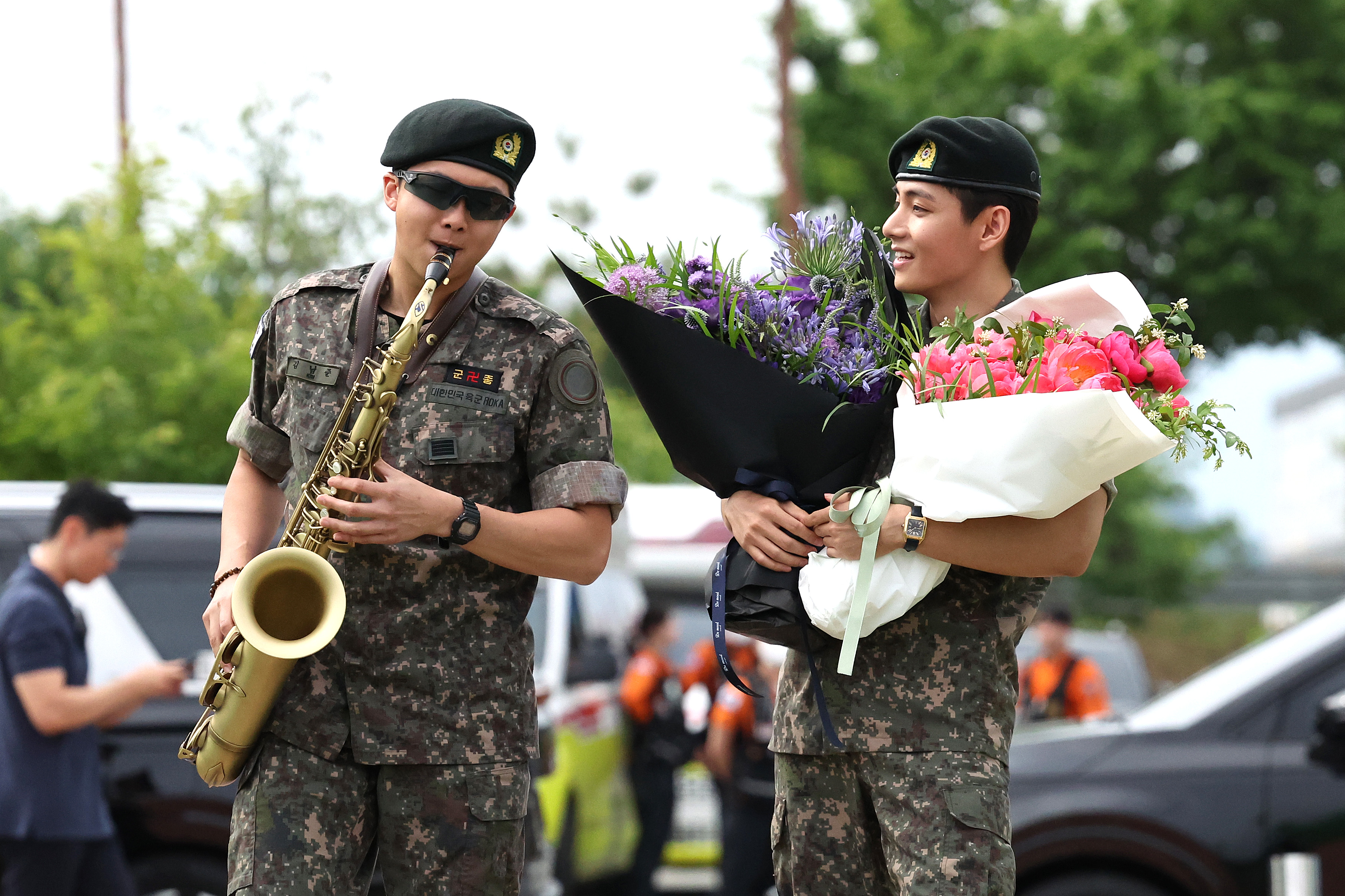 BTS' RM serenades fellow member V after his release from South Korean military service on June 10, 2025 in Chuncheon, South Korea | Source: Getty Images