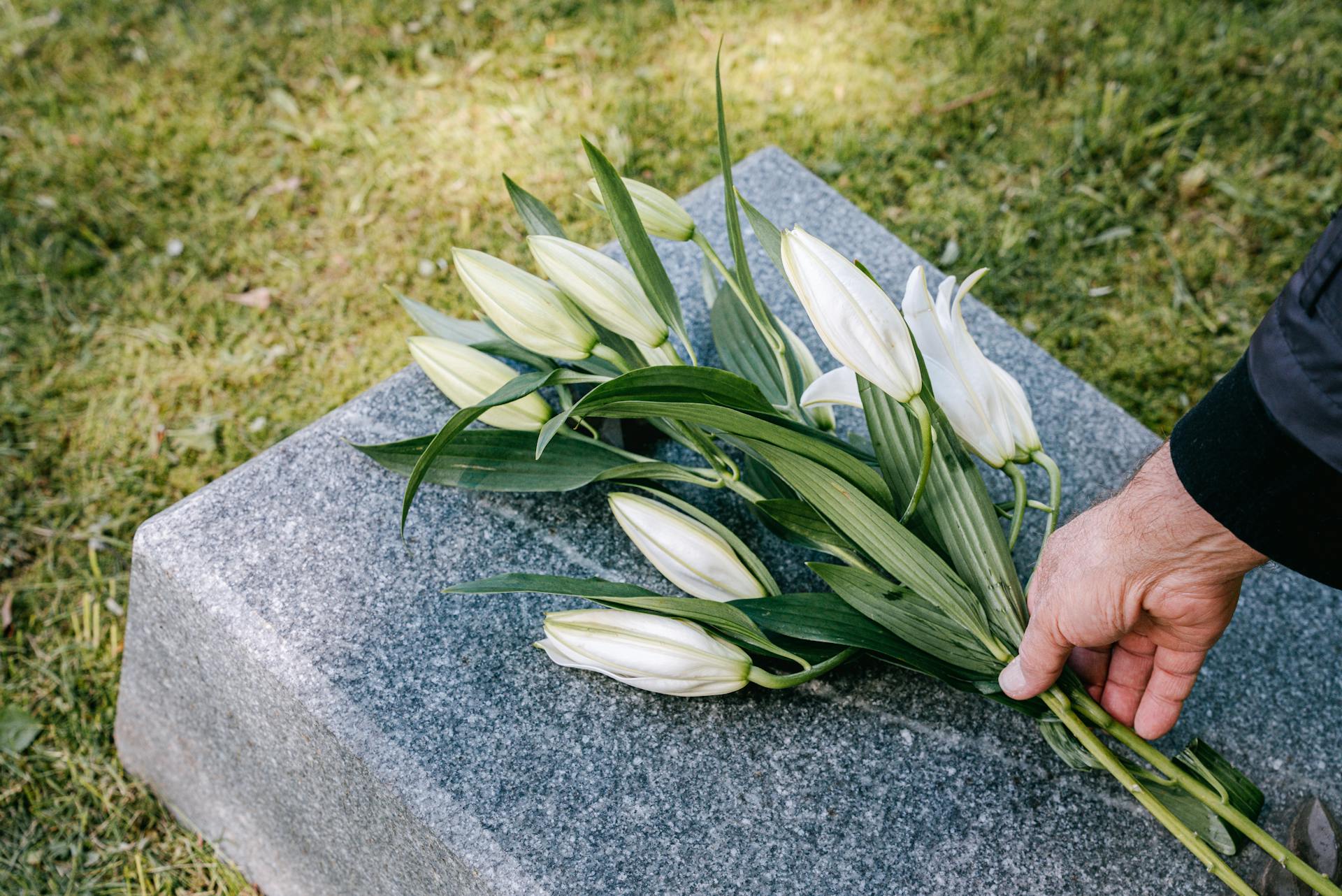 A person placing flowers on a grave | Source: Pexels