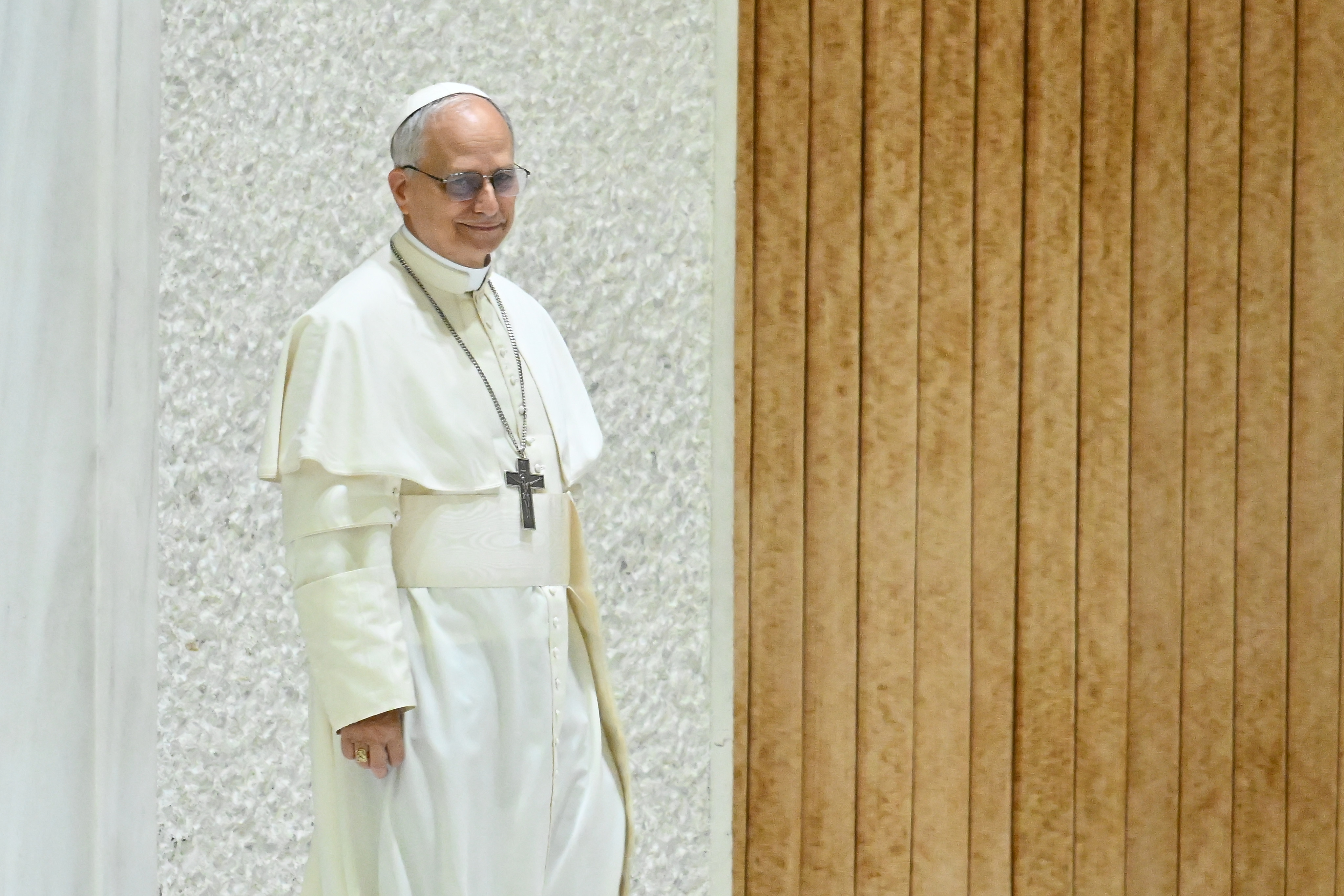 Pope Leo XIV leads a special audience with thousands of journalists and media workers on May 12, 2025 at Paul VI Hall in Vatican City | Source: Getty Images