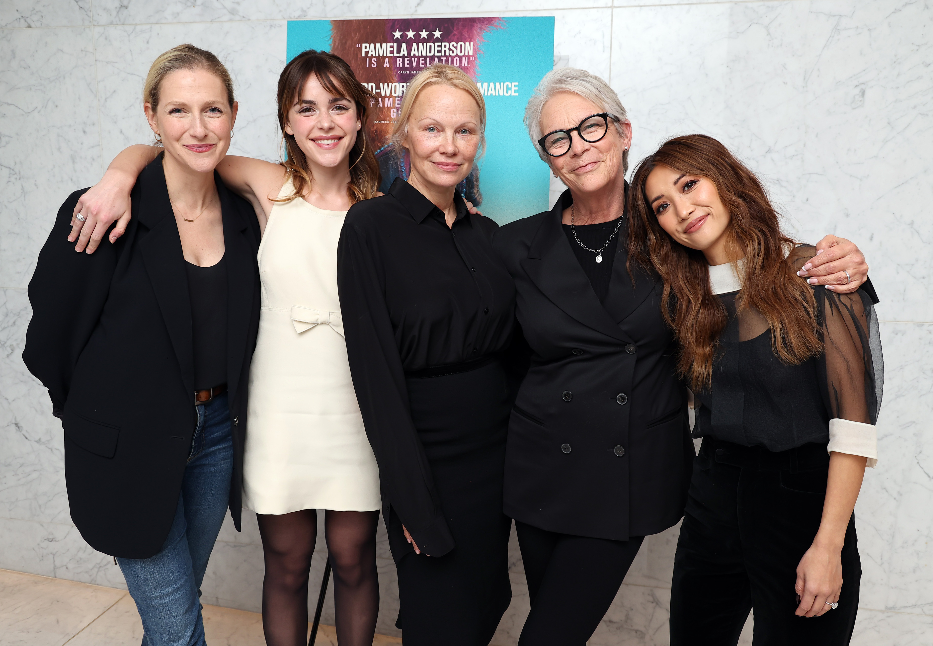 Kate Gersten, Kiernan Shipka, Pamela Anderson, Jamie Lee Curtis and Brenda Song seen at Roadside Attractions Special Screening of "The Last Showgirl" at CAA on December 07, 2024 in Los Angeles, California. | Source: Getty Images