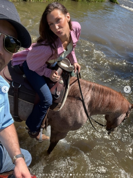 Adan Banuelos and Bella Hadid from a post dated October 29, 2025. | Source: Instagram/ab_performancehorses