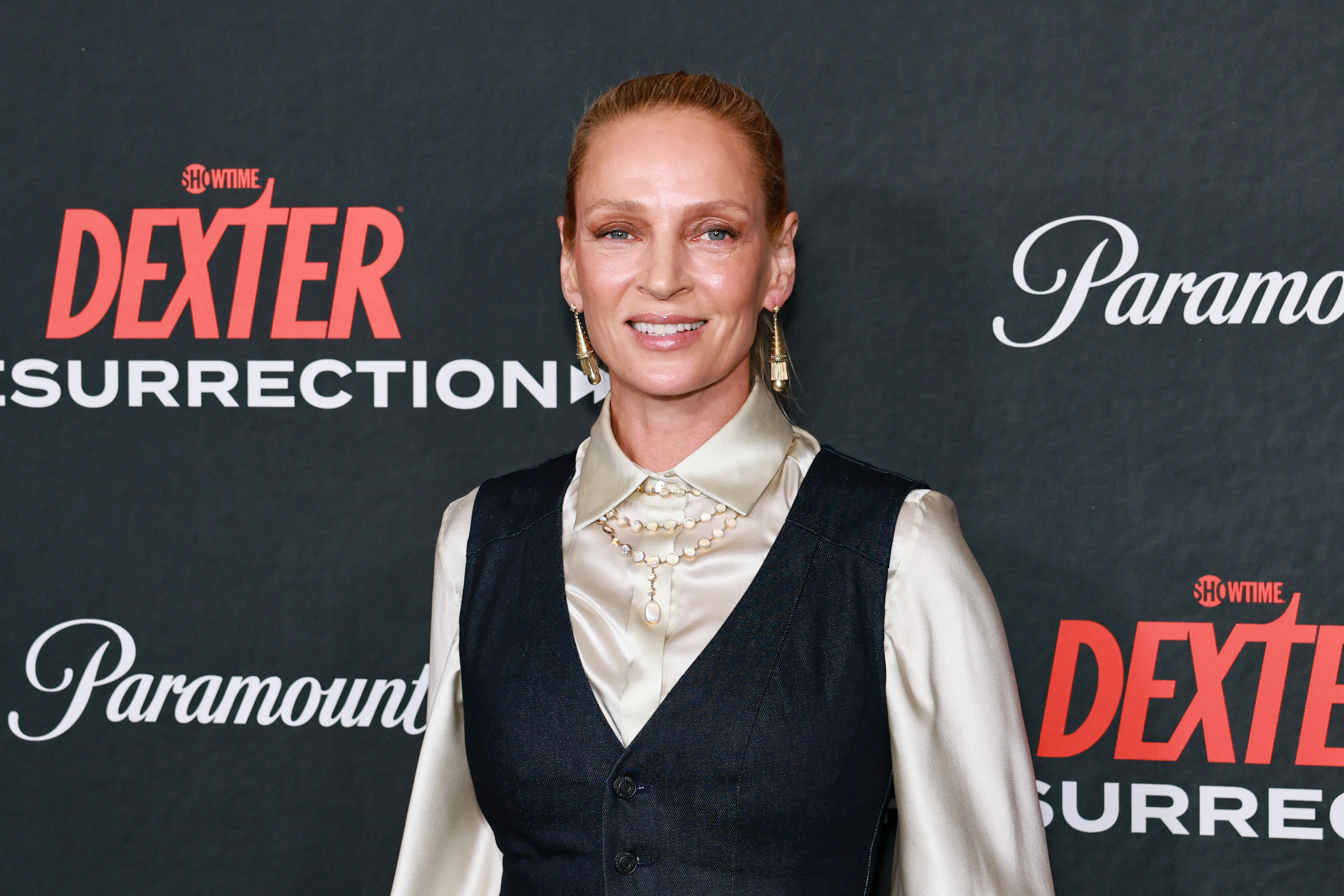 Uma Thurman attends the Dexter: Resurrection world premiere in NY at Alice Tully Hall on July 9, 2025, in New York City. | Source: Getty Images