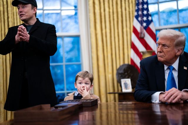 Elon Musk, his son X, and President Donald Trump in the Oval Office at the White House on February 11, 2025 | Source: Getty Images