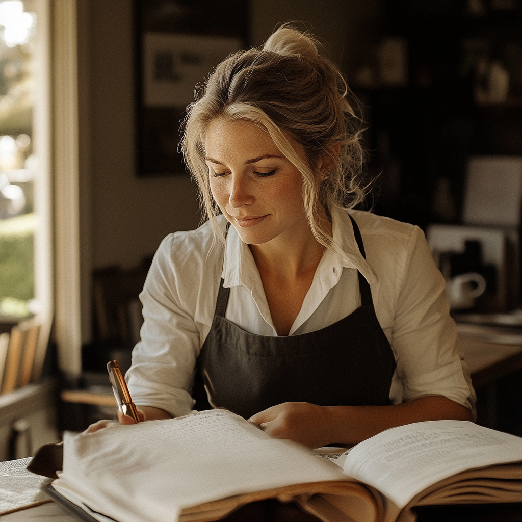 A woman sitting at her desk | Source: Midjourney