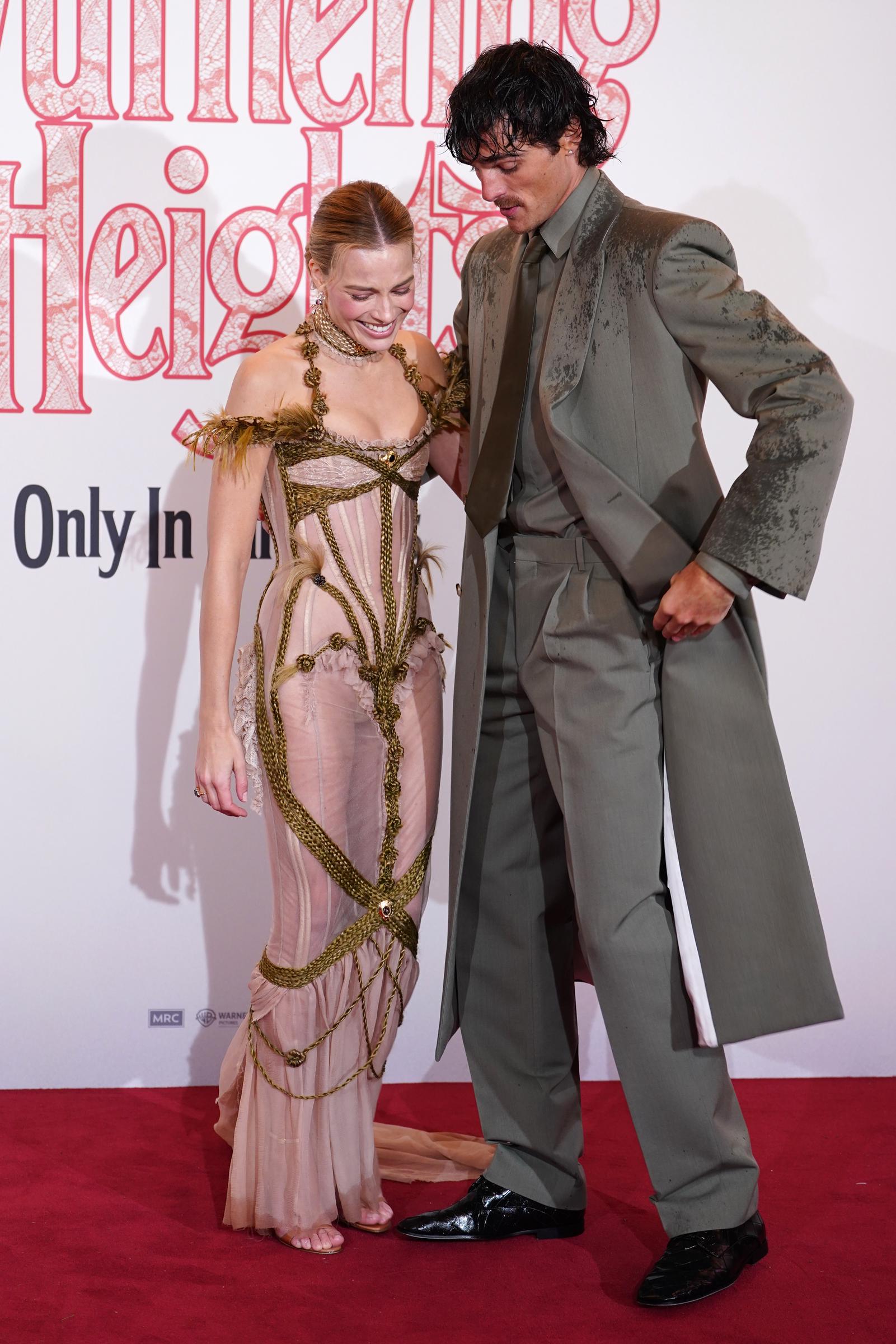 Margot Robbie and Jacob Elordi arrive for the UK premiere of Wuthering Heights, at Odeon Luxe in Leicester Square, central London on February 5, 2026. | Source: Getty Images