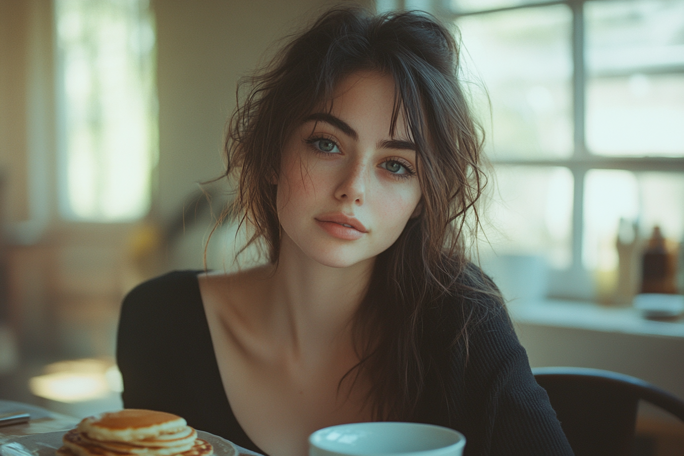 Mulher tomando café da manhã | Fonte: Midjourney