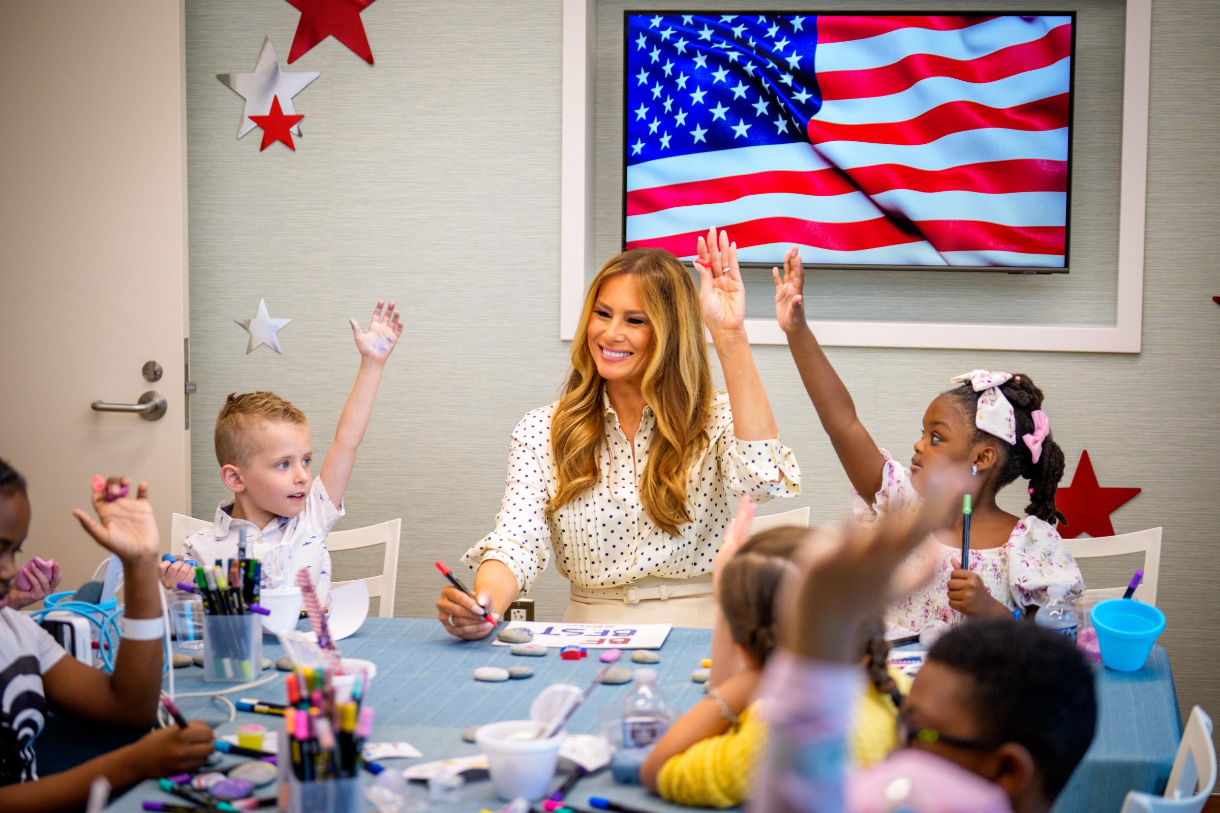 First Lady Melania Trump visits with children at Children's National Hospital on July 3, 2025, in Washington, DC. | Source: Getty Images