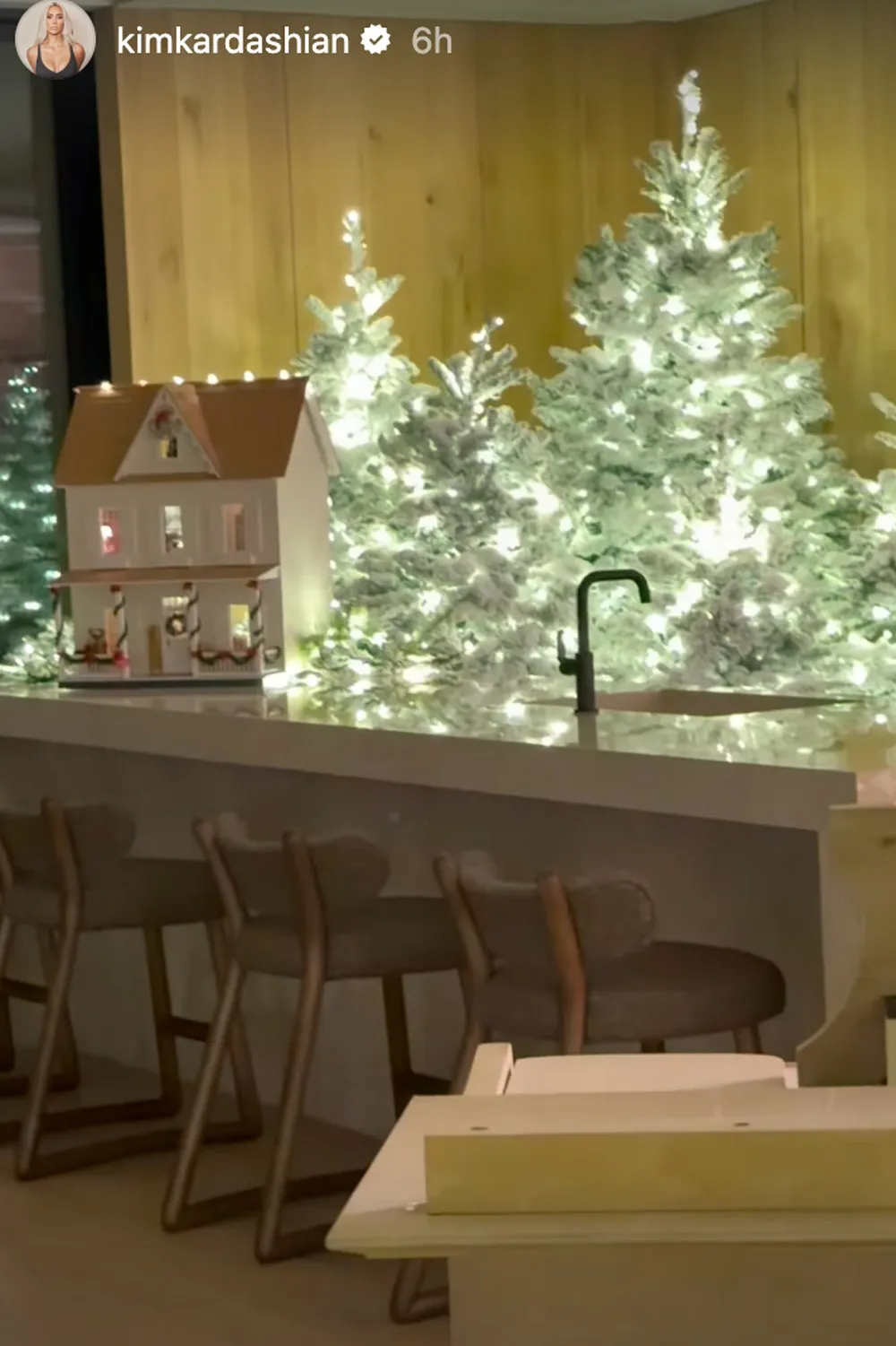 Kim Kardashian's Christmas decor set up in her kitchen, posted on her Instagram Stories on December 2, 2025. | Source: Instagram/kimkardashian