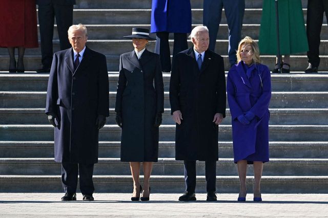 President Donald Trump, First Lady Melania Trump, former President Joe Biden, and former First Lady Jill Biden during a farewell ceremony at the US Capitol on January 20, 2025 | Source: Getty Images