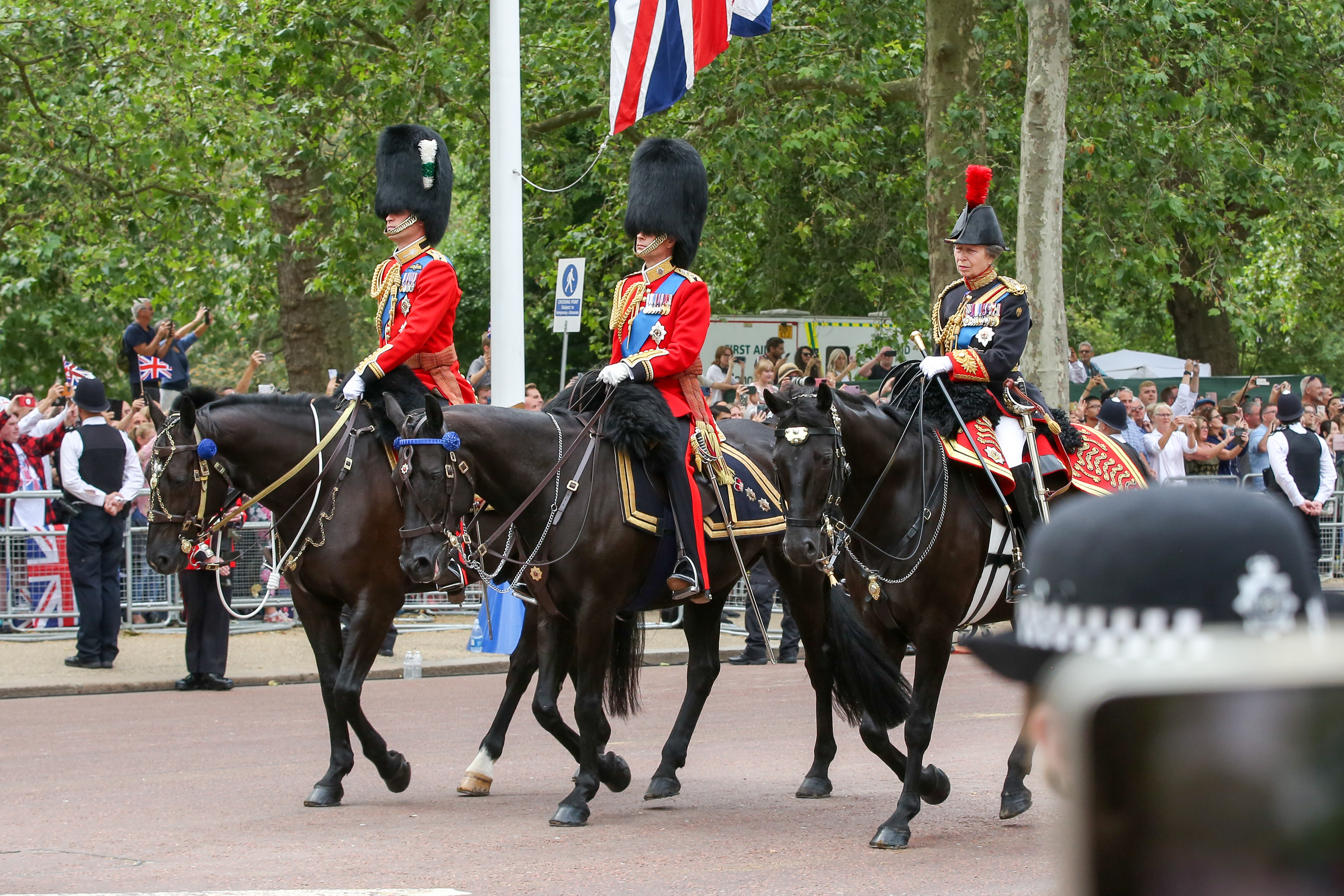 William, Prince of Wales, Prince Edward, Duke of Edinburgh and Anne, Princess Royal wearing military uniforms on horseback along The Mall in central London during the Trooping the Colour on June 17, 2023 | Source: Getty Images