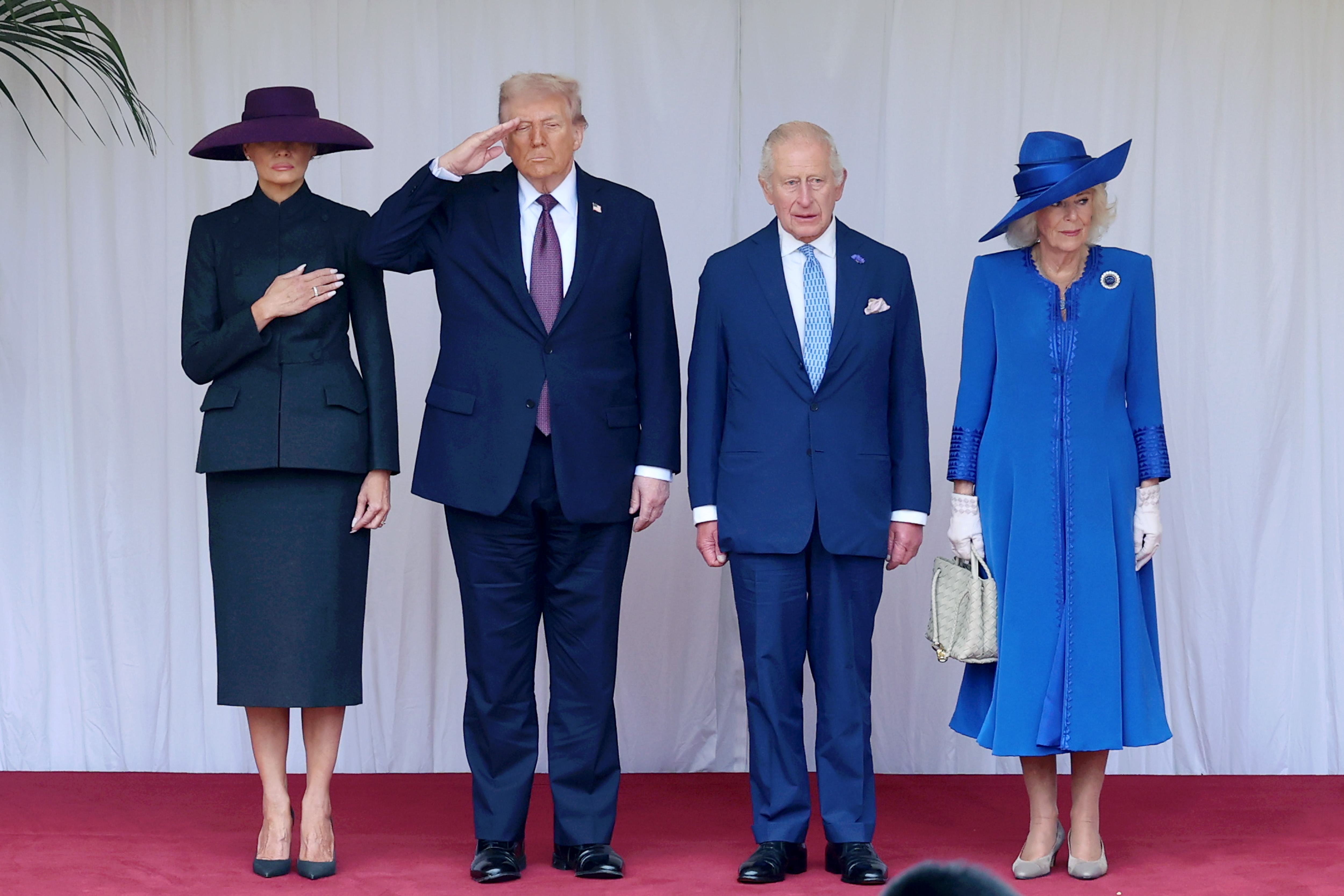 First Lady Melania Trump, U.S. President Donald Trump, King Charles III, and Queen Camilla during the State visit by the President of the United States of America at Windsor Castle on September 17, 2025, in Windsor, England. | Source: Getty Images