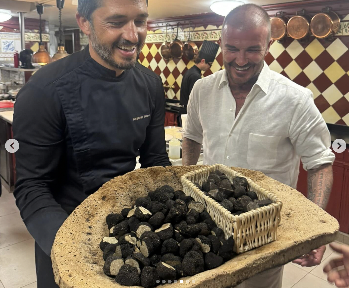 David Beckham looks at a plate full of truffle at Chez Bruno in Lorgues, France, posted on August 10, 2025. | Source: Instagram/davidbeckham