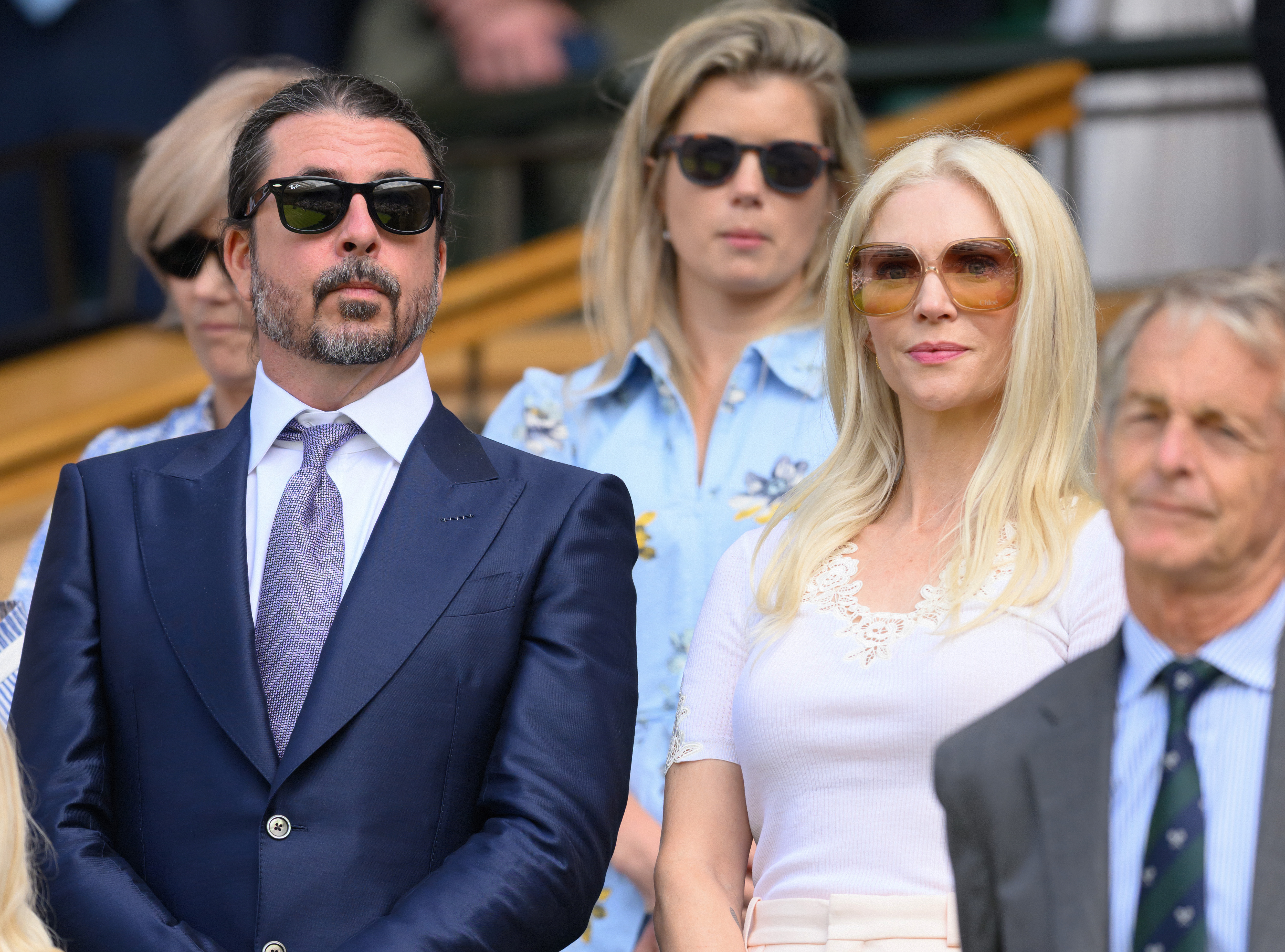 Jordyn Blum and Dave Grohl attend day three of the Wimbledon Tennis Championships at the All England Lawn Tennis and Croquet Club on July 2, 2025, in London, England. | Source: Getty Images
