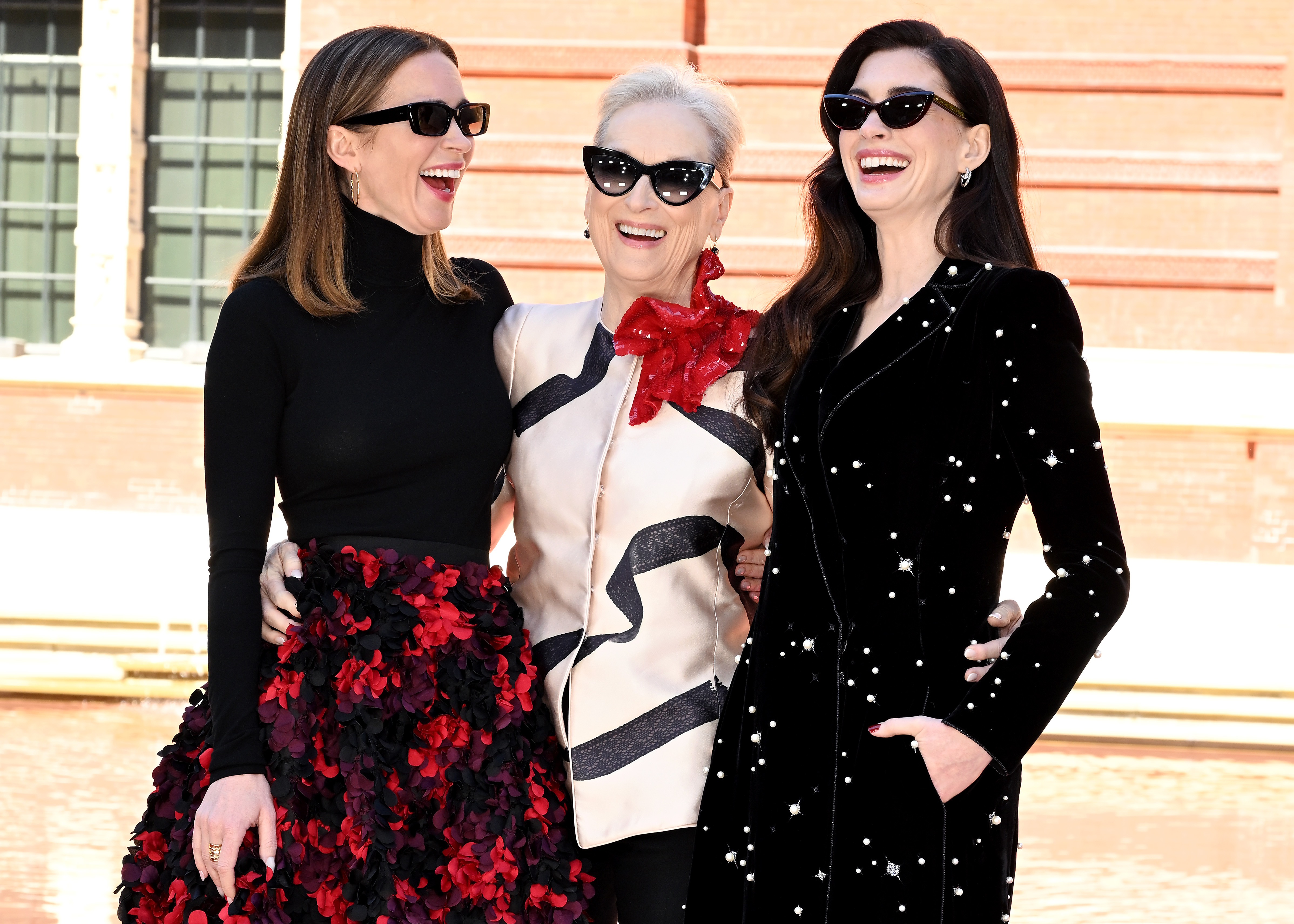 mily Blunt, Meryl Streep and Anne Hathaway attend "The Devil Wears Prada 2" Photocall at the V&A South Kensington on April 24, 2026 in London, England. | Source: Getty Images