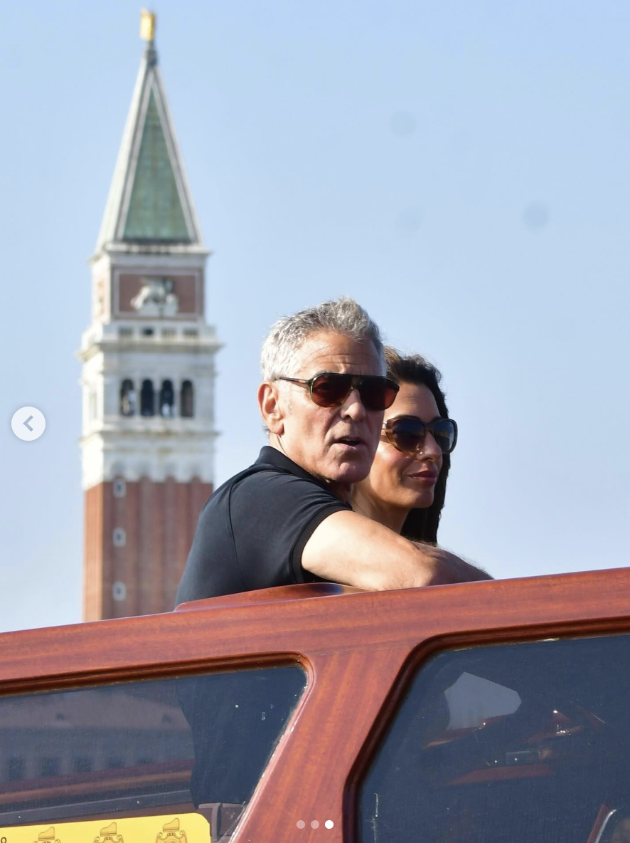 George and Amal Clooney on board a boat in Venice, Italy on August 26, 2025. | Source: Instagram/justjared