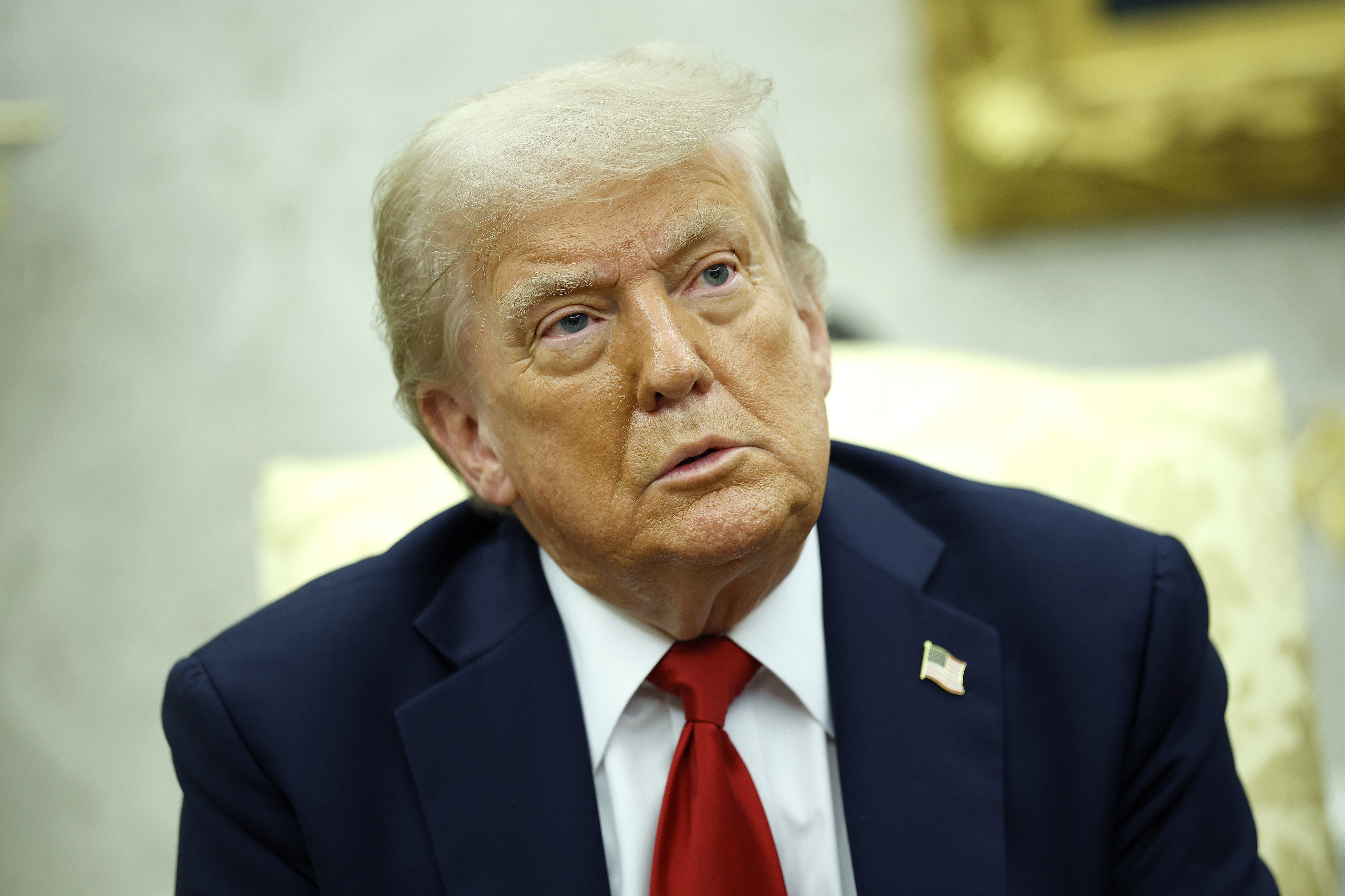 President Donald Trump delivers remarks during a meeting with NATO Secretary General Mark Rutte in the Oval Office at the White House on July 14, 2025, in Washington, DC. | Source: Getty Images