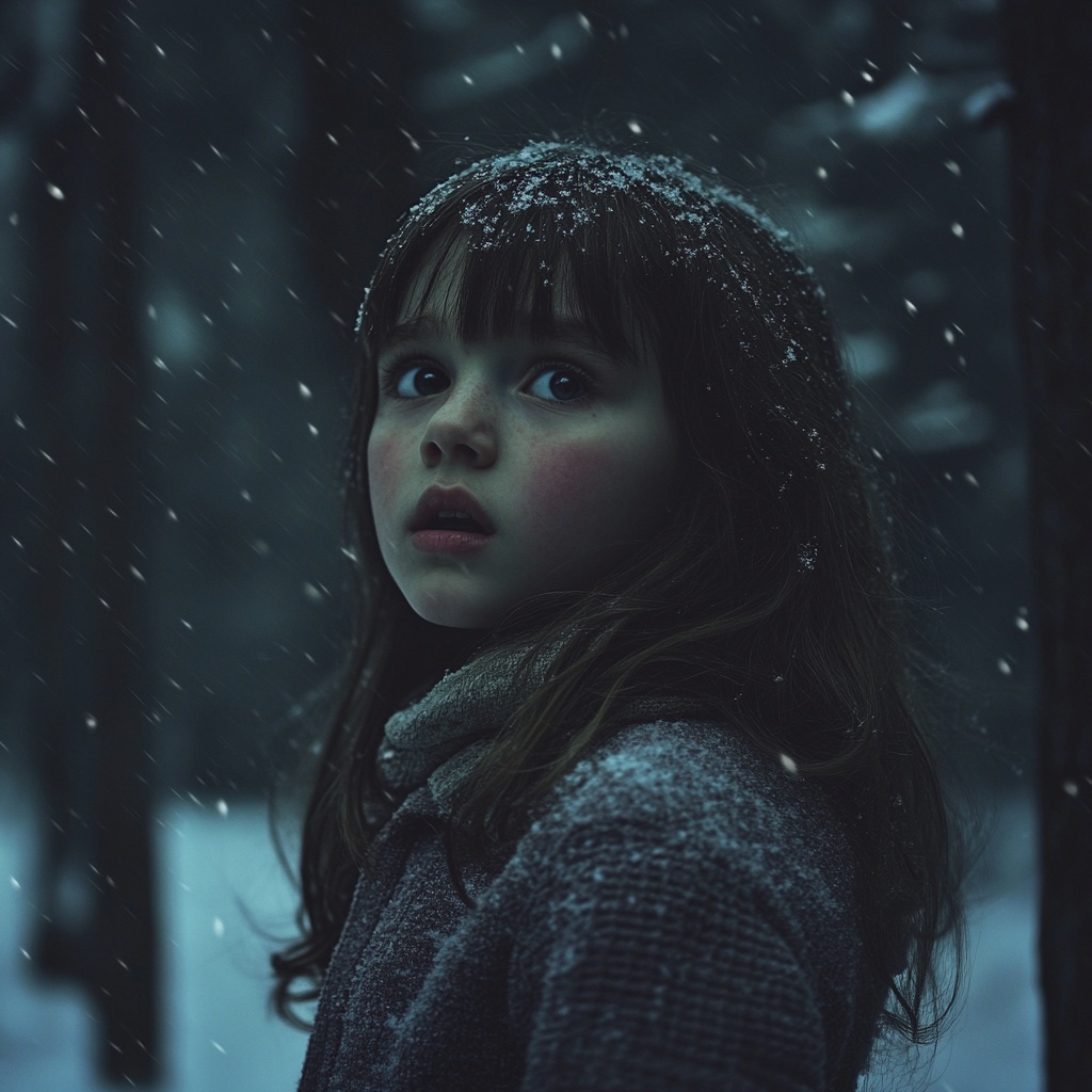 A little girl standing in forest | Source: Midjourney