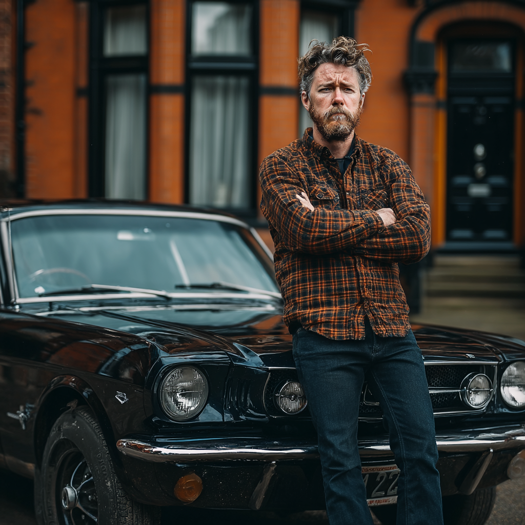 An angry man leaning against his car | Source: Midjourney
