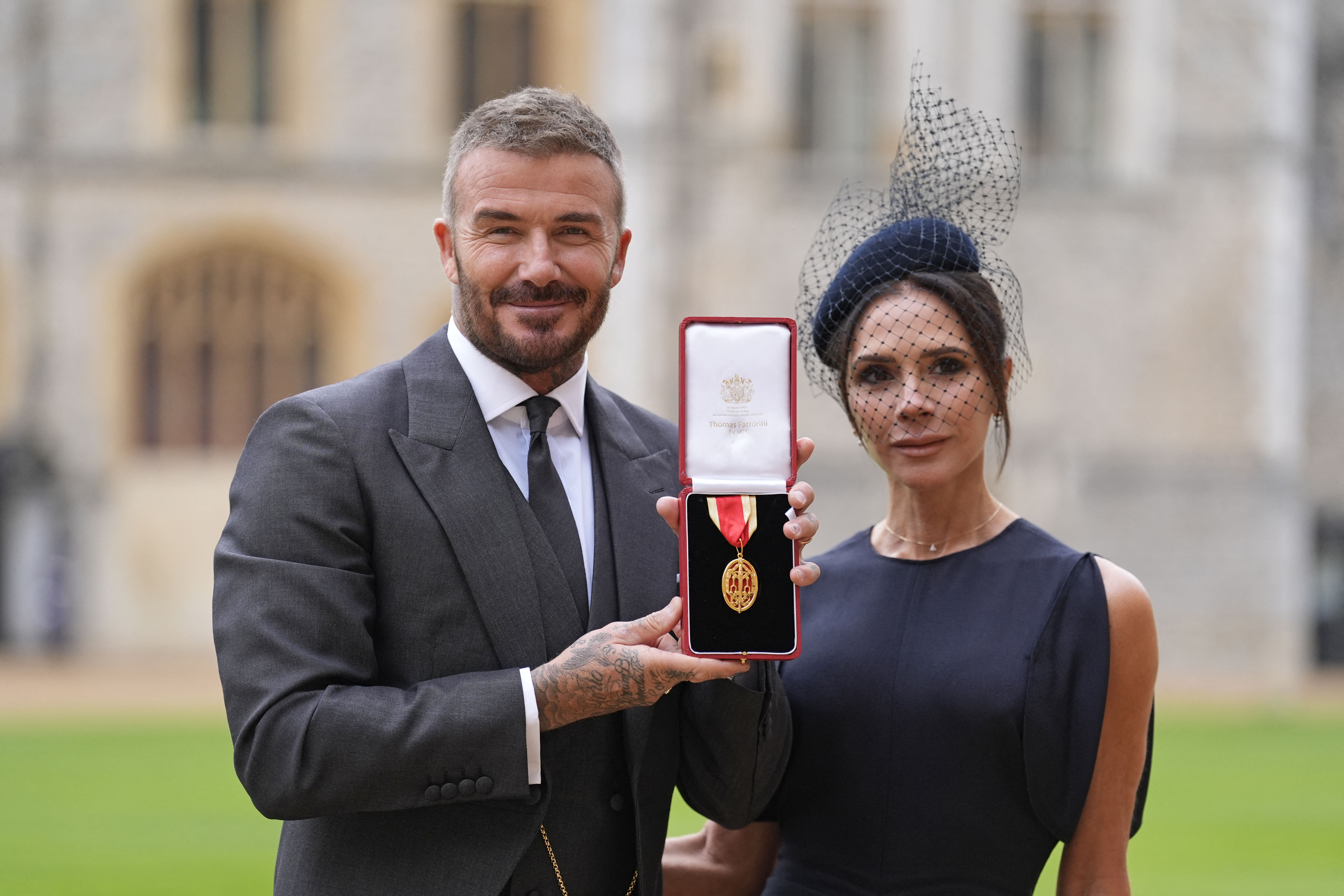 Sir David Beckham poses after he was made a Knight Bachelor at an investiture ceremony at Windsor Castle on November 4, 2025, in Windsor, England. | Source: Getty Images