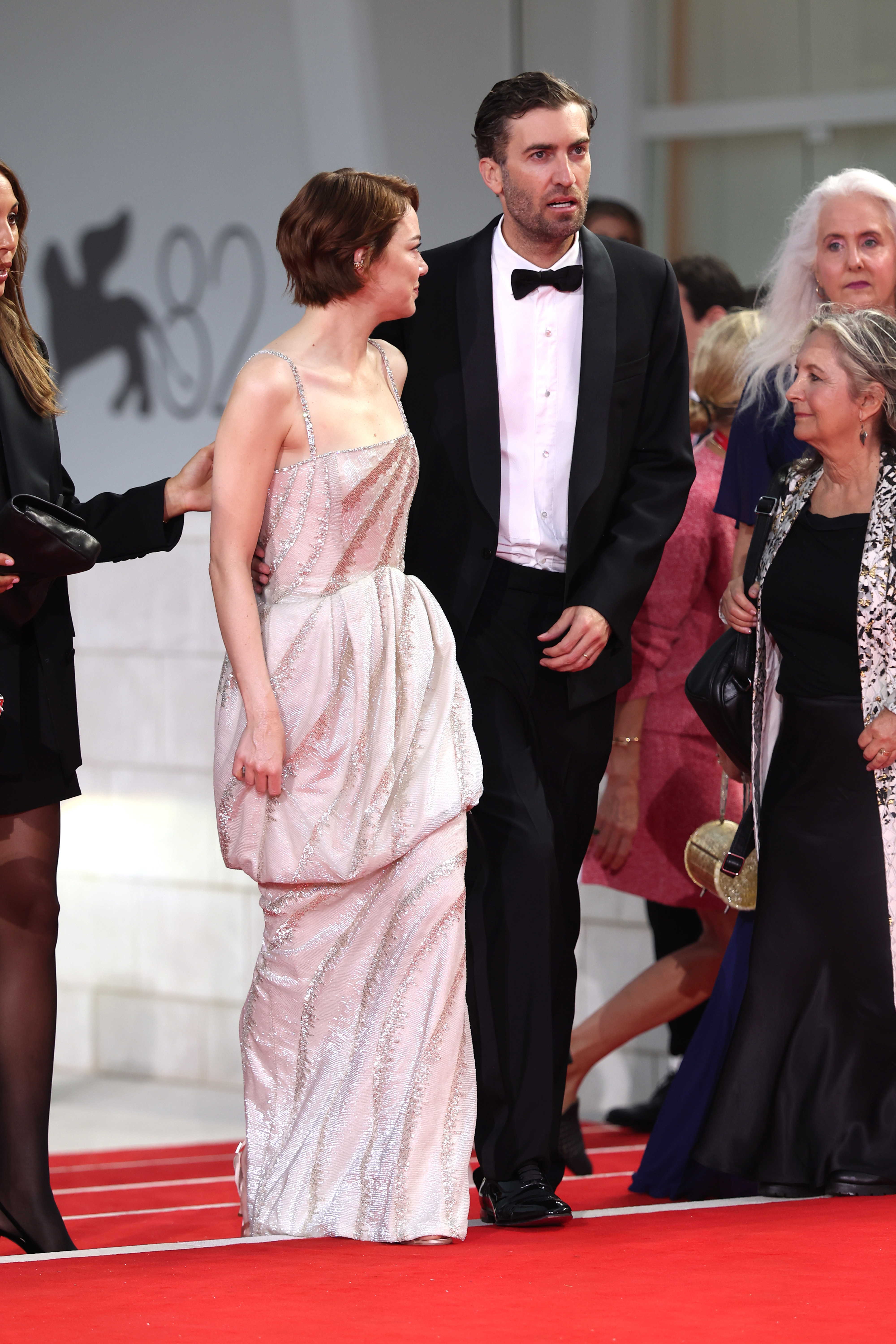 Emma Stone and Dave McCary during the "Bugonia" red carpet during the 82nd Venice International Film Festival on August 28, 2025, in Venice, Italy. | Source: Getty Images