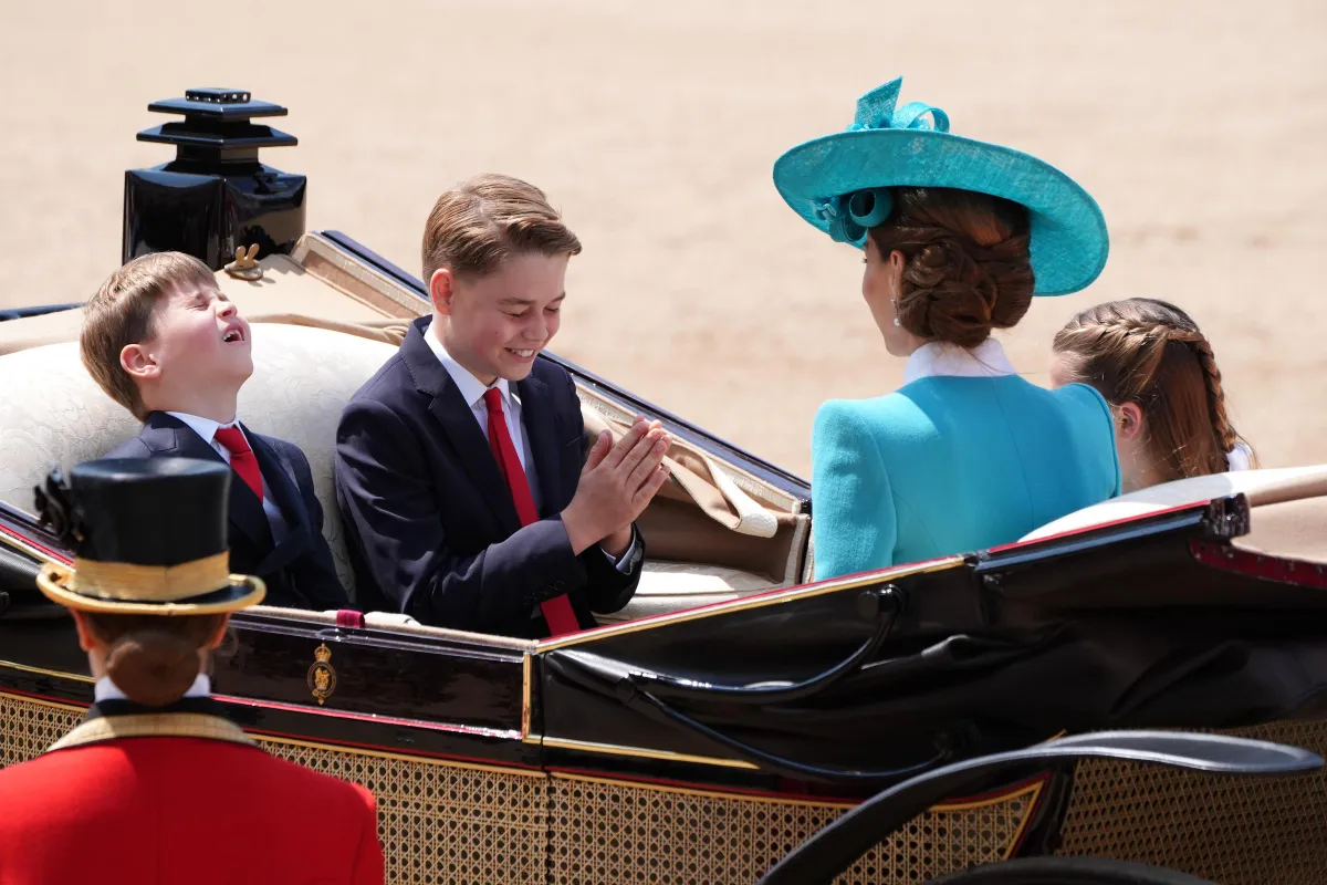 Prince Louis, Prince George , the Princess of Wales and Princess Charlotte during the Trooping the Colour ceremony at Horse Guards Parade, central London, in celebration of King Charles III's official birthday on June 14, 2025 | Source: Getty Images