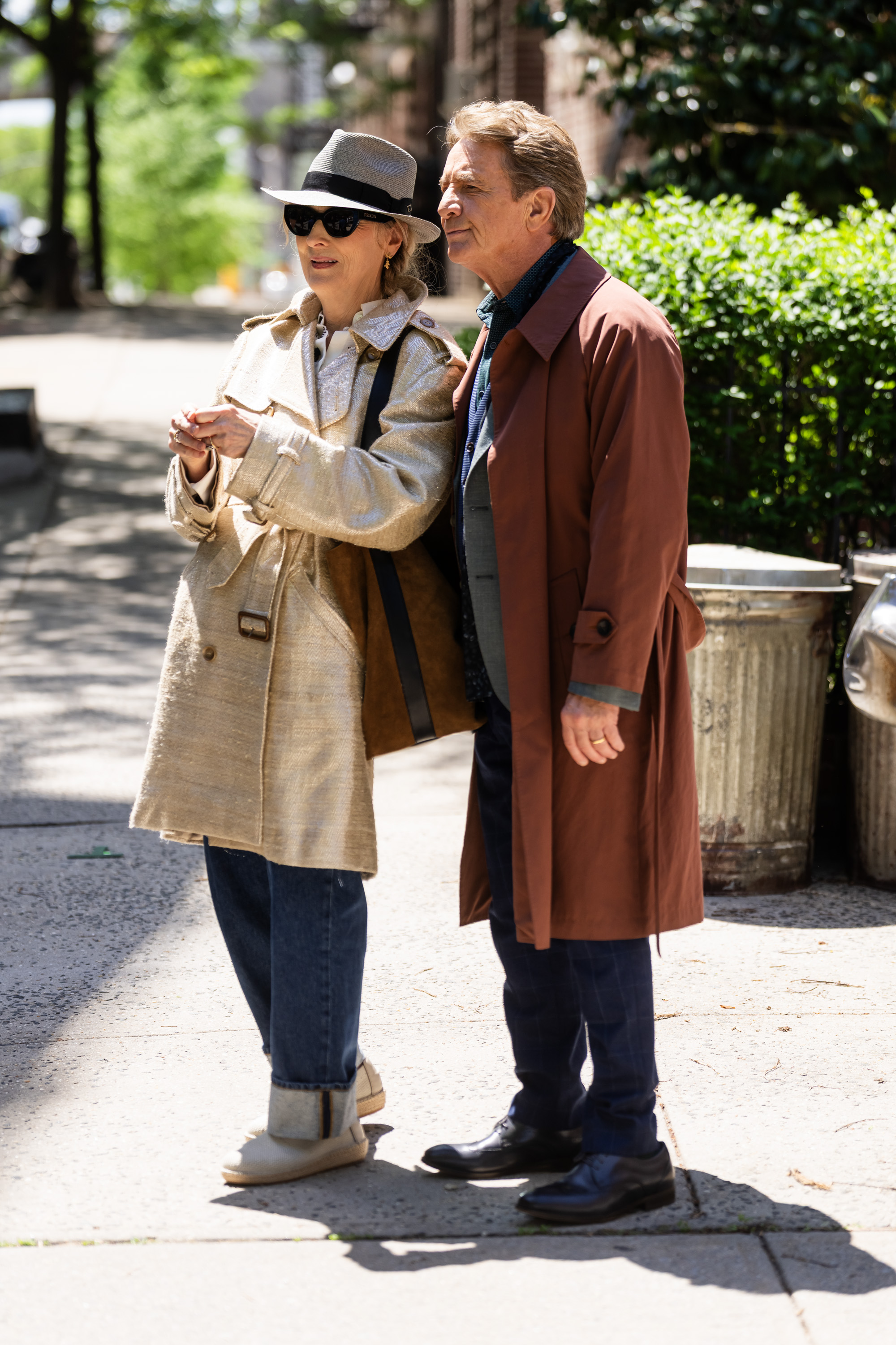 Martin Short and Meryl Streep are seen on the set of "Only Murders in the Building" in Queens on May 7, 2025, in New York City. | Source: Getty Images