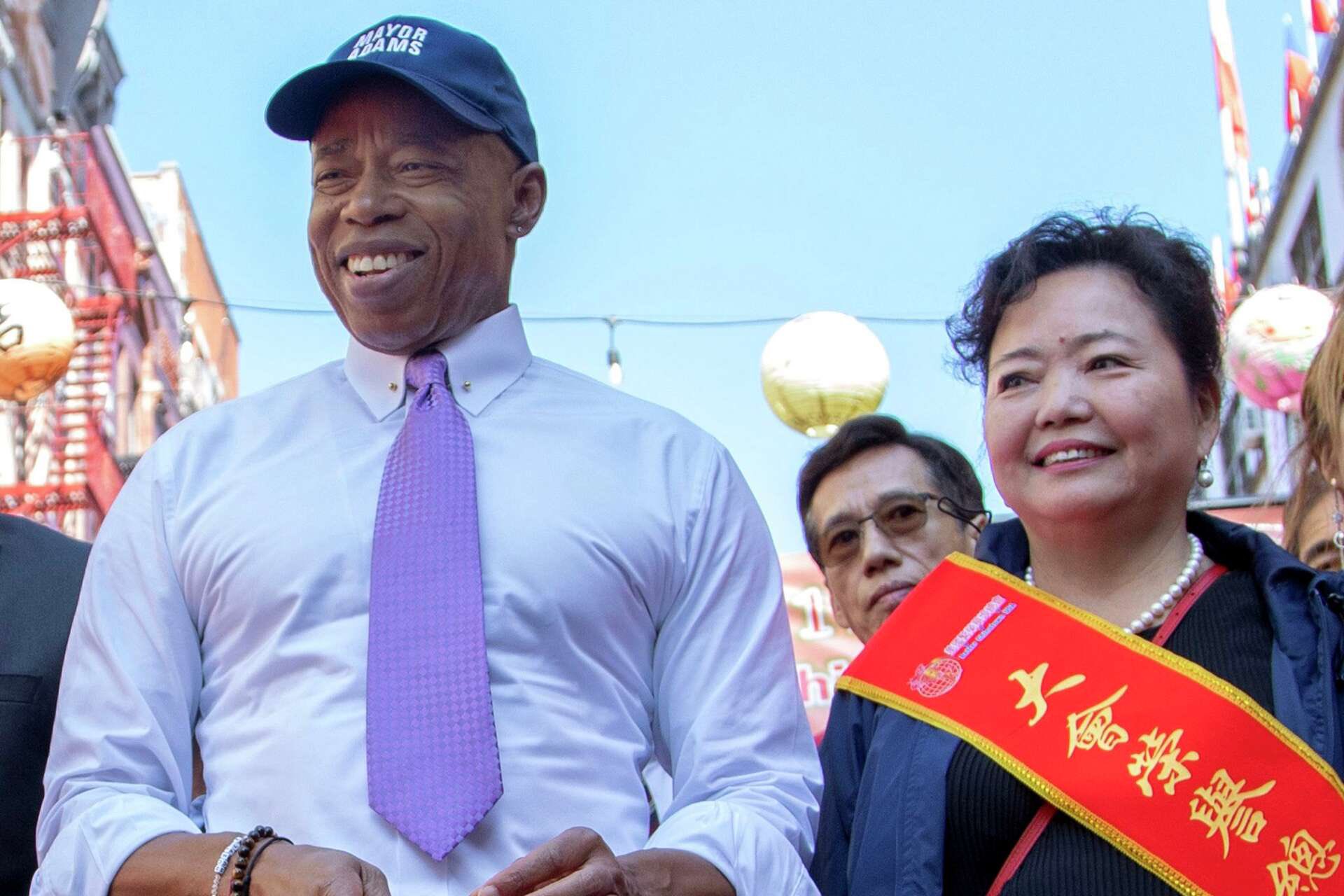 Mayor Eric Adams and Winnie Greco | Source: X/RT_com