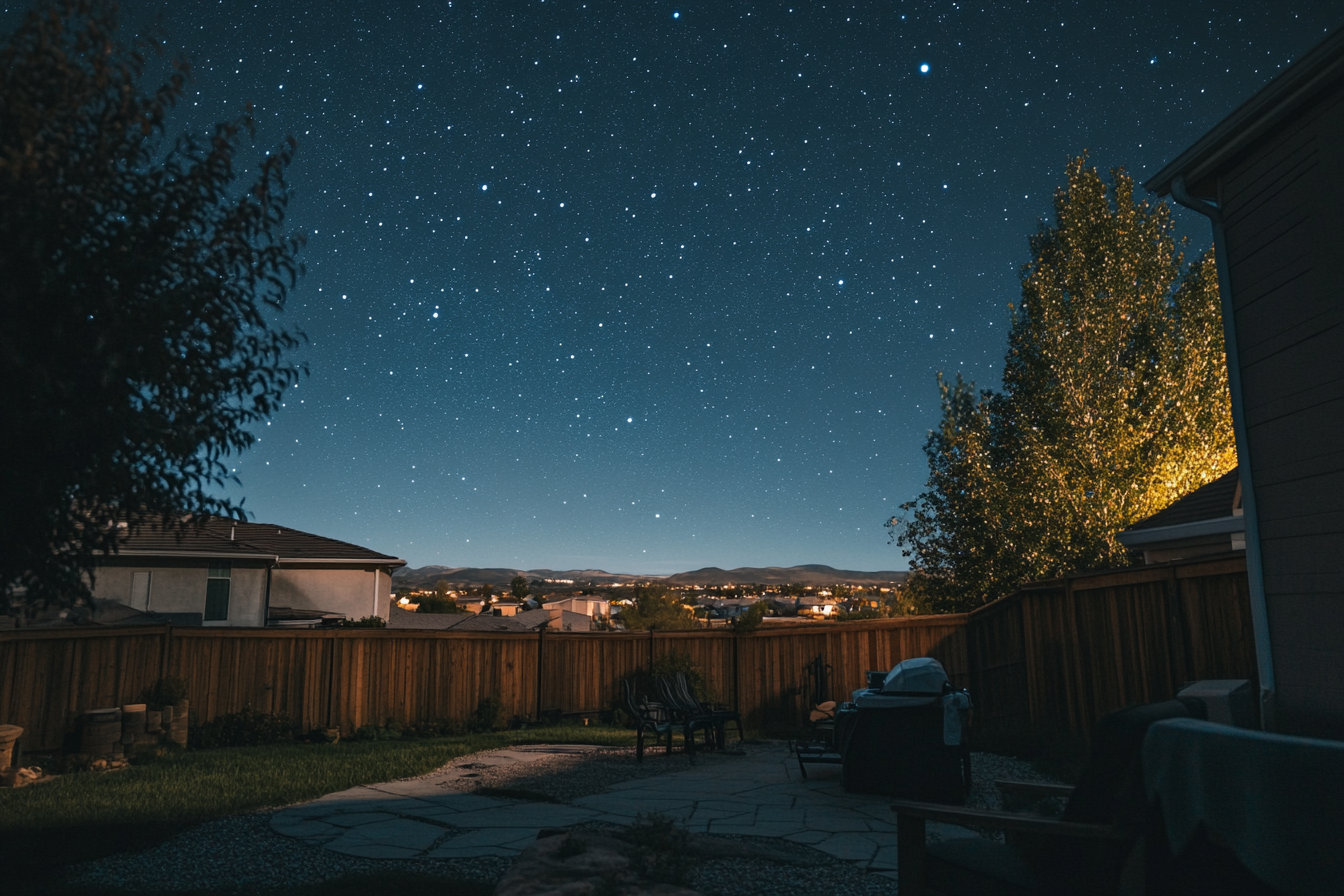 A view of the night sky from a back yard | Source: Midjourney