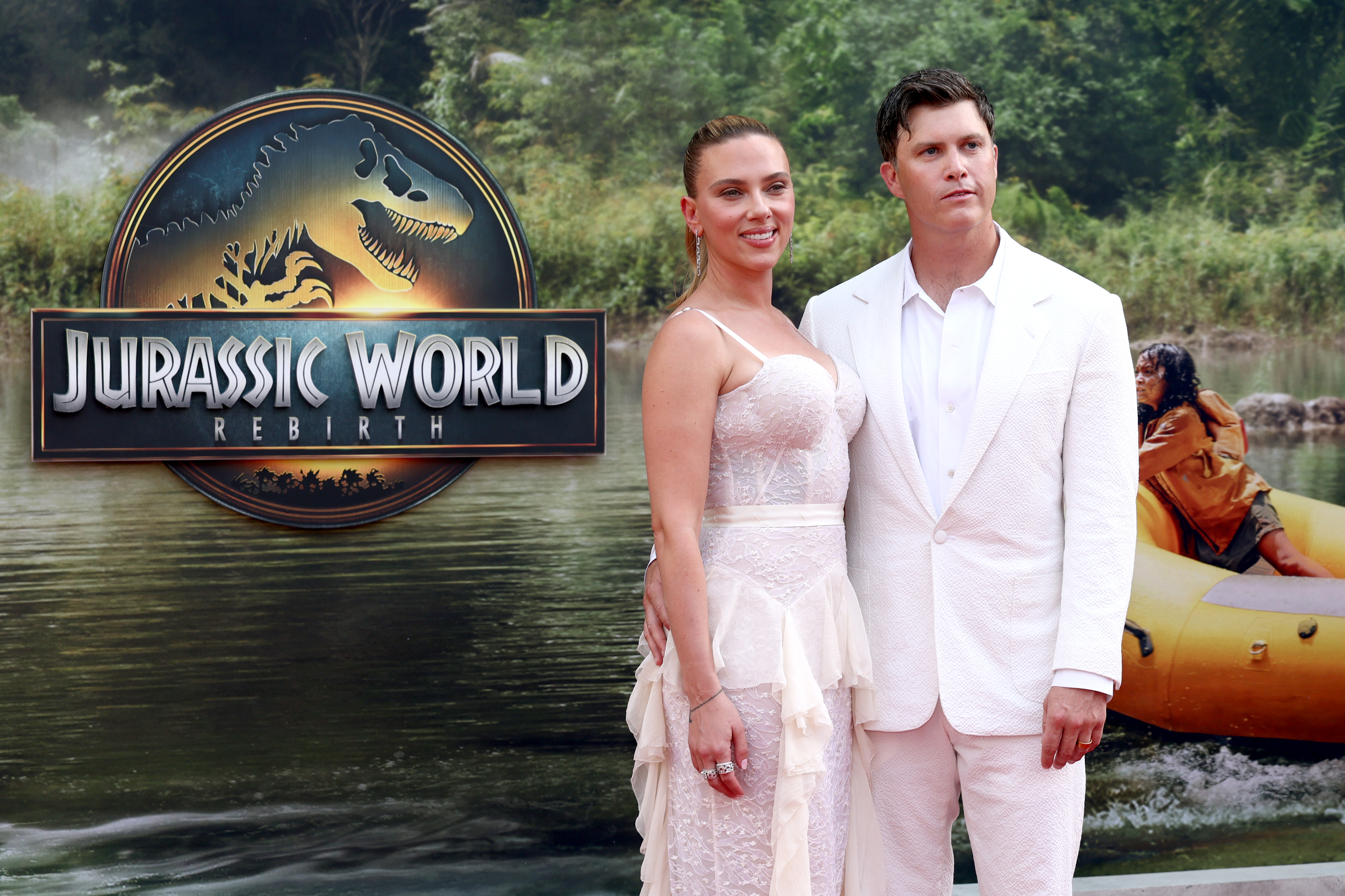 Scarlett Johansson and Colin Jost attend the "Jurassic World Rebirth" New York Premiere at Lincoln Center on June 23, 2025, in New York City. | Source: Getty Images