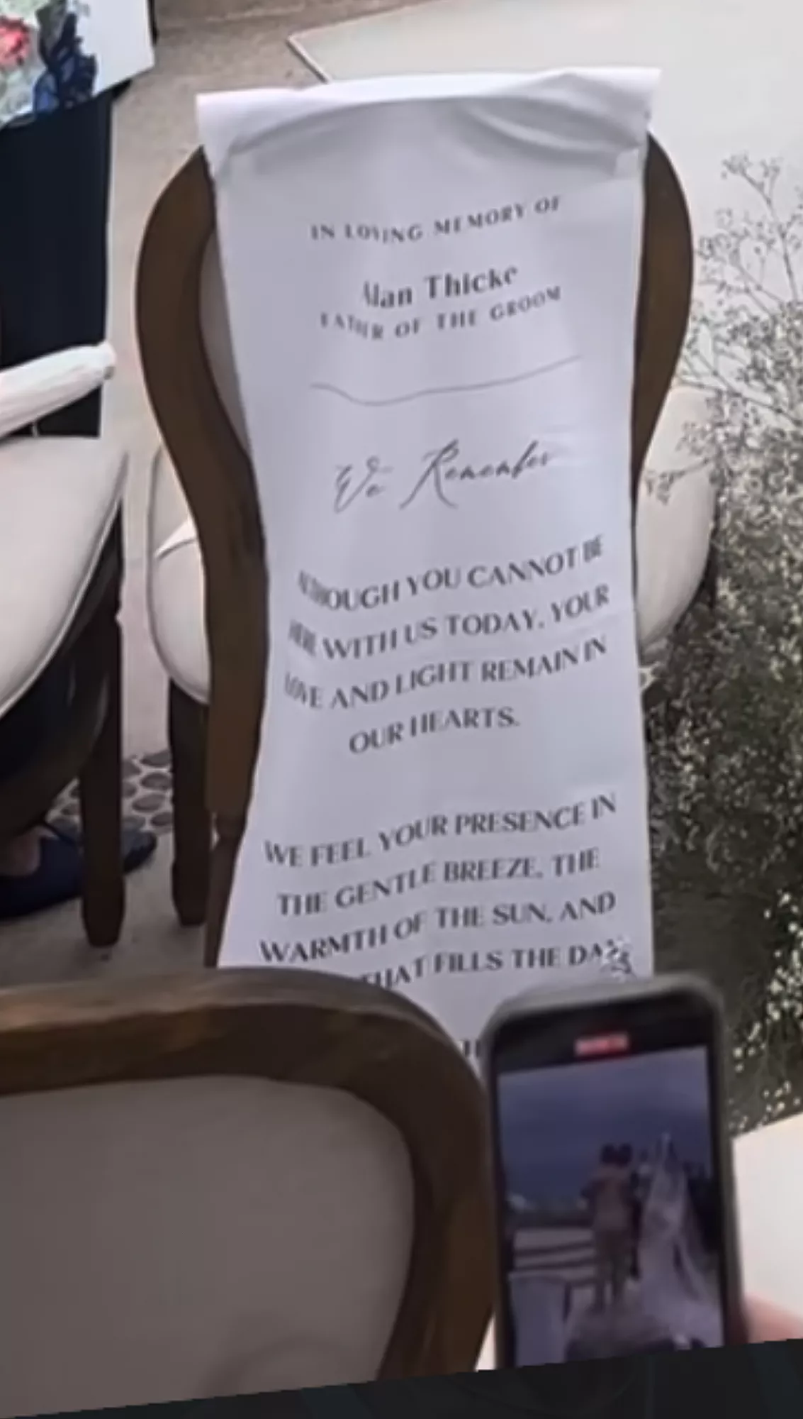 A screenshot of the tribute to Alan Thicke during his son Robin's wedding on May 30, 2025 | Source: Instagram/kellygores