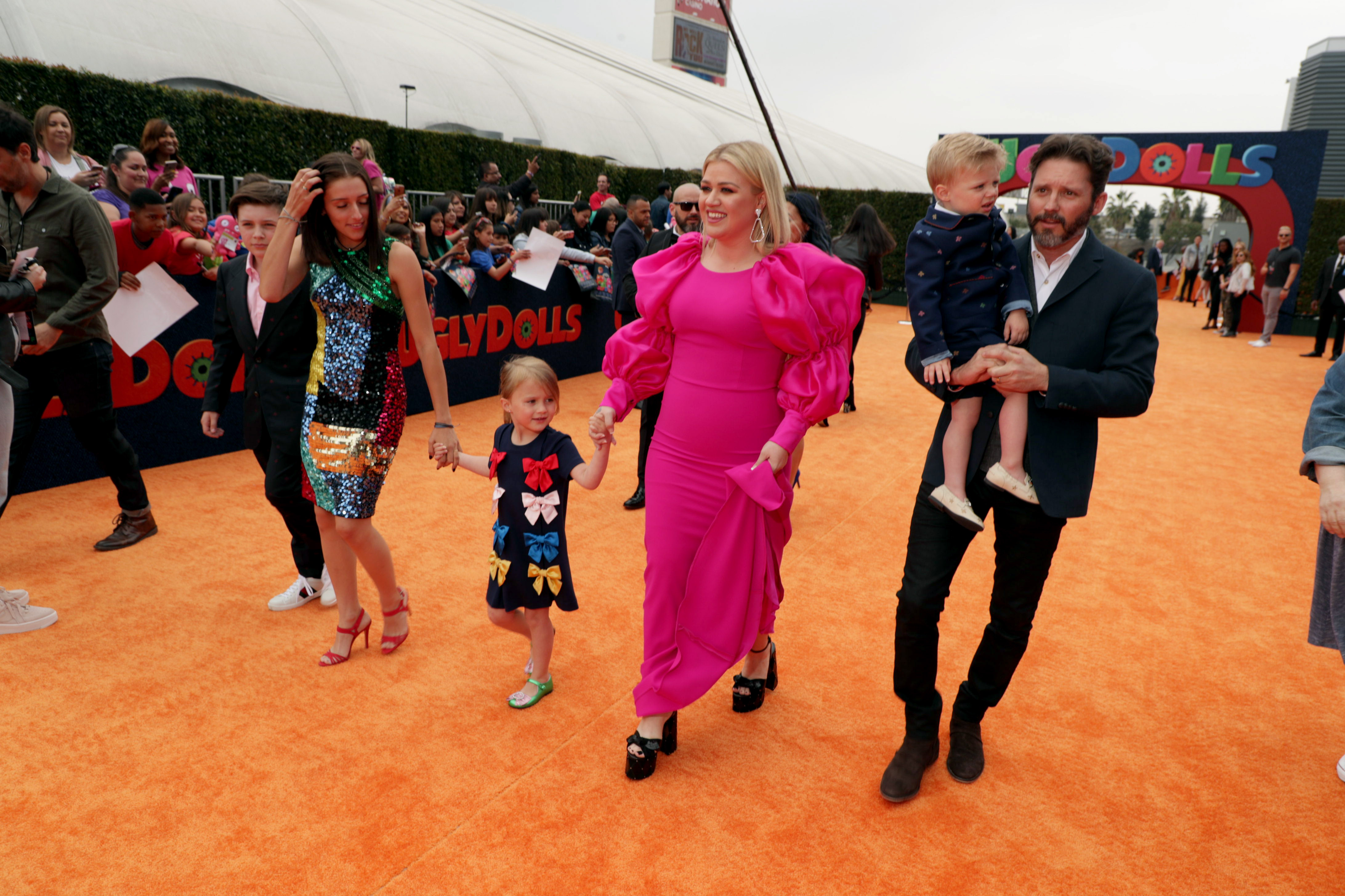Seth Blackstock, Savannah Blackstock, River Rose Blackstock, Kelly Clarkson, Brandon Blackstock, and Remington Alexander Blackstock arrive at the STX Films World Premiere Of "UglyDolls" at Regal Cinemas L.A. Live on April 27, 2019, in Los Angeles, California. | Source: Getty Images
