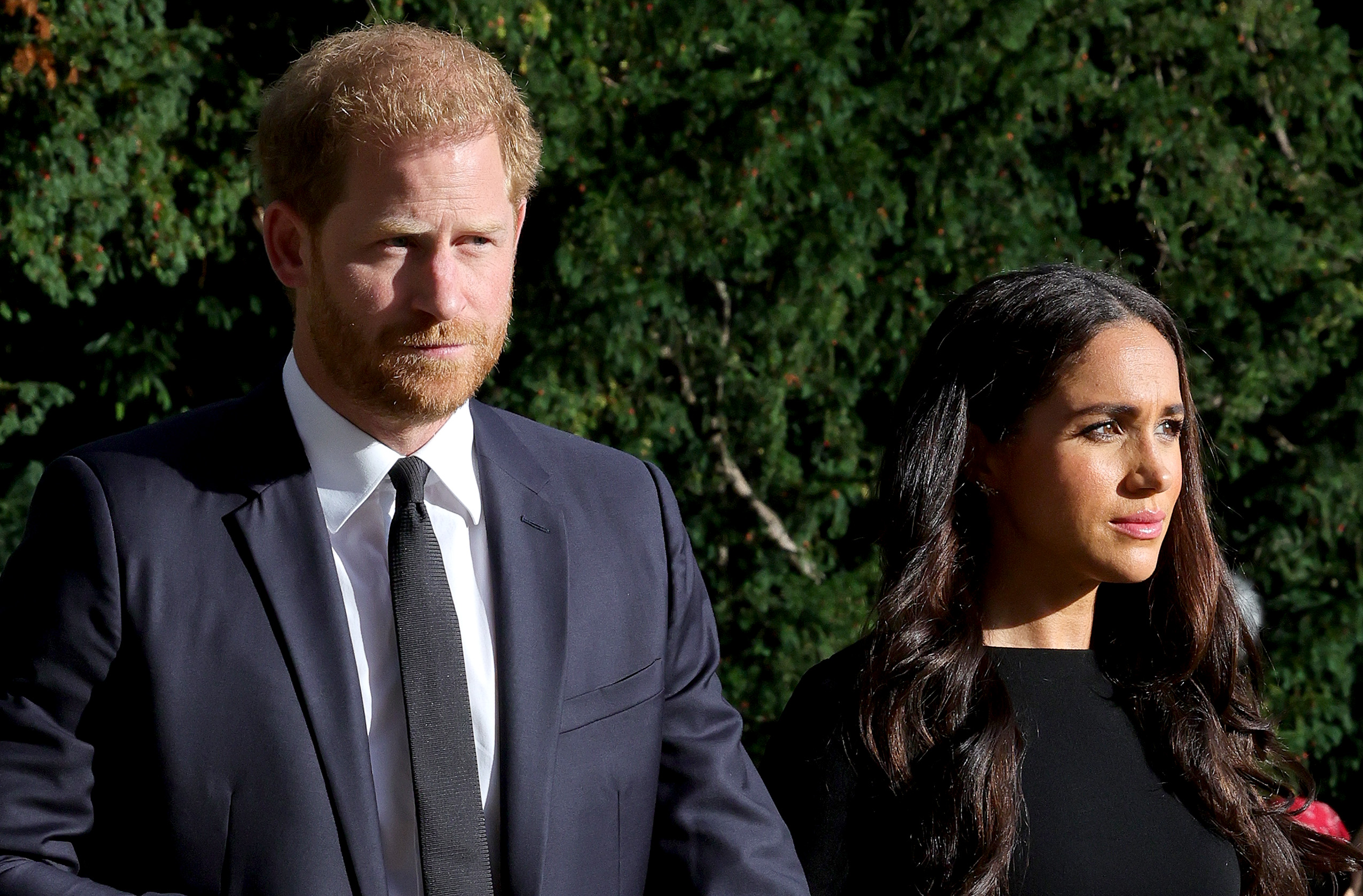 Prince Harry, Duke of Sussex, and Meghan, Duchess of Sussex on the long Walk at Windsor Castle arrive to view flowers and tributes to HM Queen Elizabeth on September 10, 2022 in Windsor, England. | Source: Getty Images