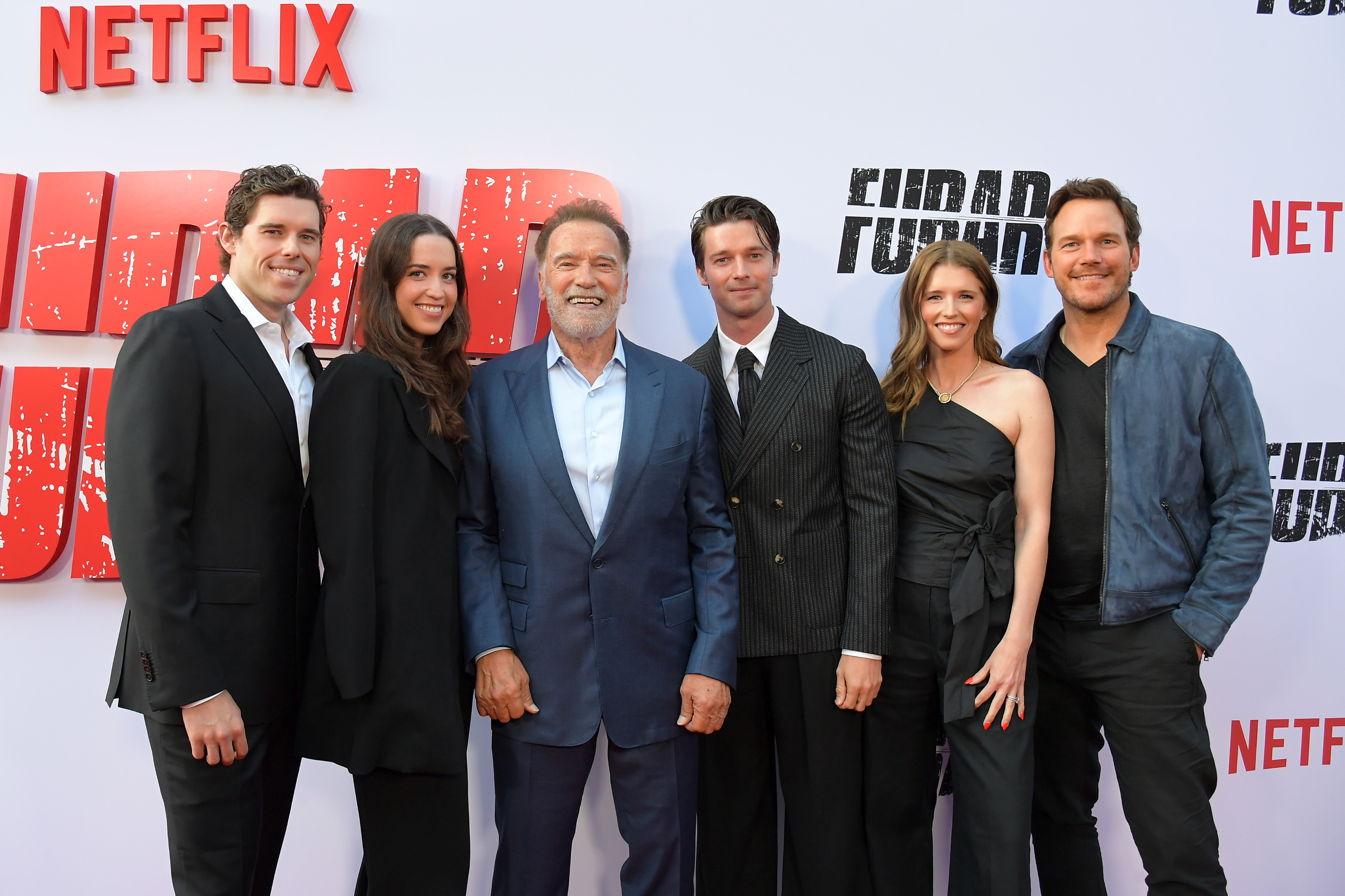 Christopher Schwarzenegger, Christina Schwarzenegger, Arnold Schwarzenegger, Patrick Schwarzenegger, Katherine Schwarzenegger and Chris Pratt attend Netflix's Los Angeles premiere of "Fubar" Season 2 at Netflix Tudum Theater on June 11, 2025 in Los Angeles, California. | Source: Getty Images