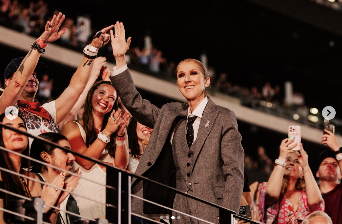 Celine Dion waves to the crowd at Coldplay's concert in Las Vegas, Nevada, on June 6, 2025 | Source: Instagram/celinedion
