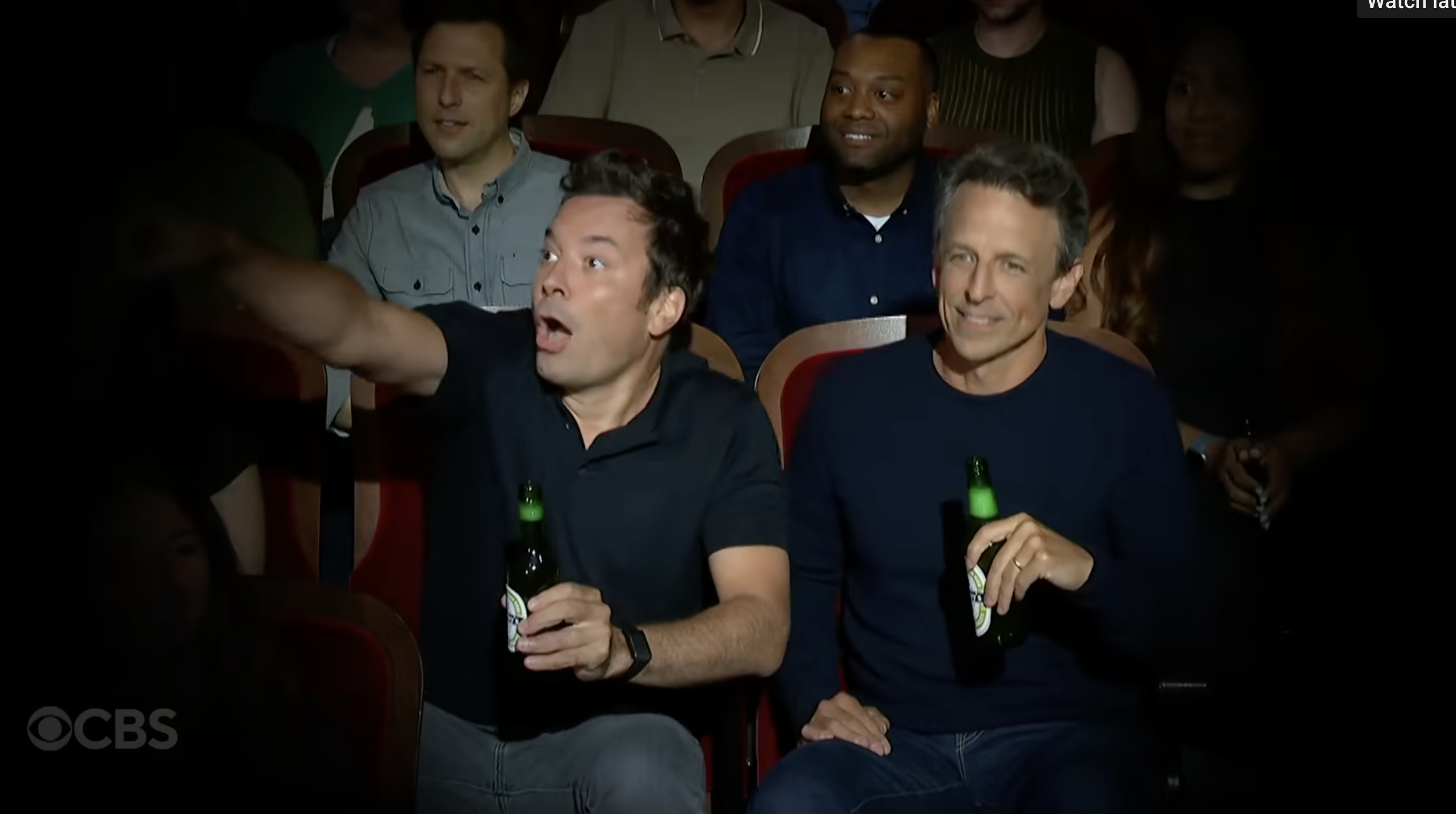 Jimmy Fallon and Seth Meyers on "The Late Show with Stephen Colbert" on July 21, 2025 | Source: YouTube/The Late Show with Stephen Colbert