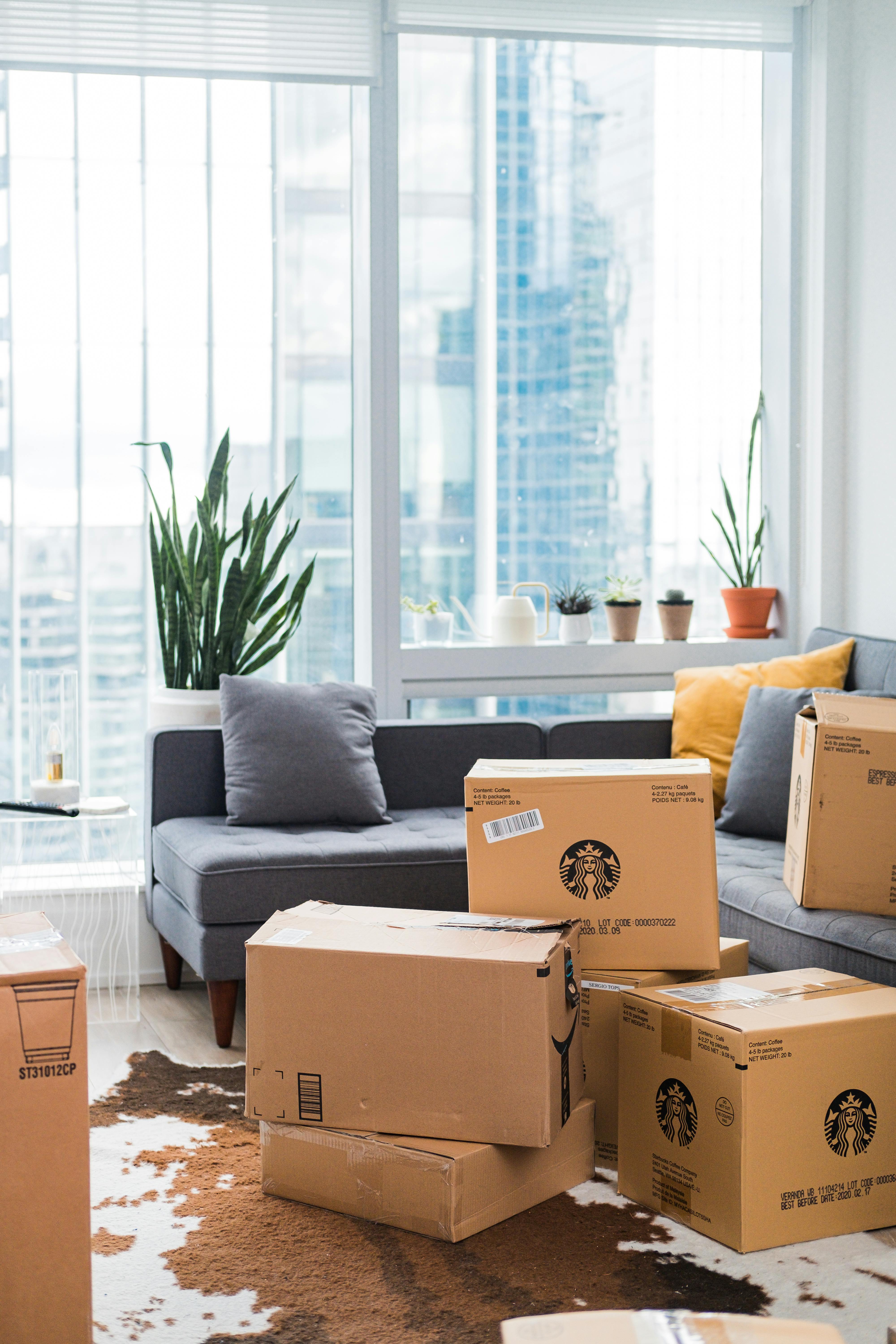 Cardboard boxes in a living room | Source: Pexels