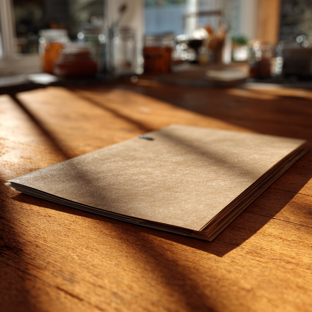 A folder lying on a kitchen table | Source: Midjourney