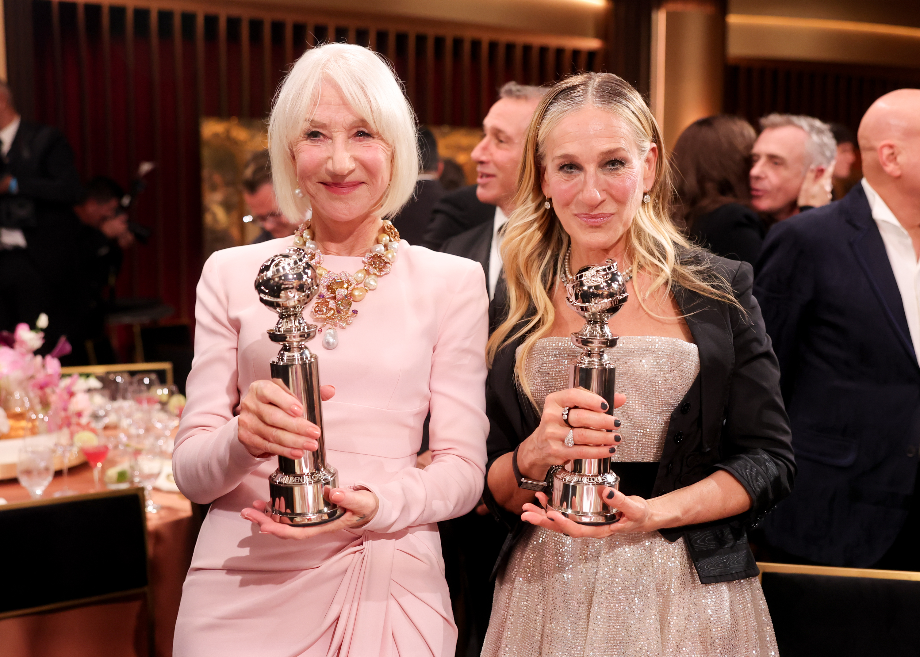 Helen Mirren and Sarah Jessica Parker at the Golden Eve: The Golden Globes Honor Helen Mirren & Sarah Jessica Parker held at The Beverly Hilton on January 06, 2026 in Beverly Hills, California. | Source: Getty Images