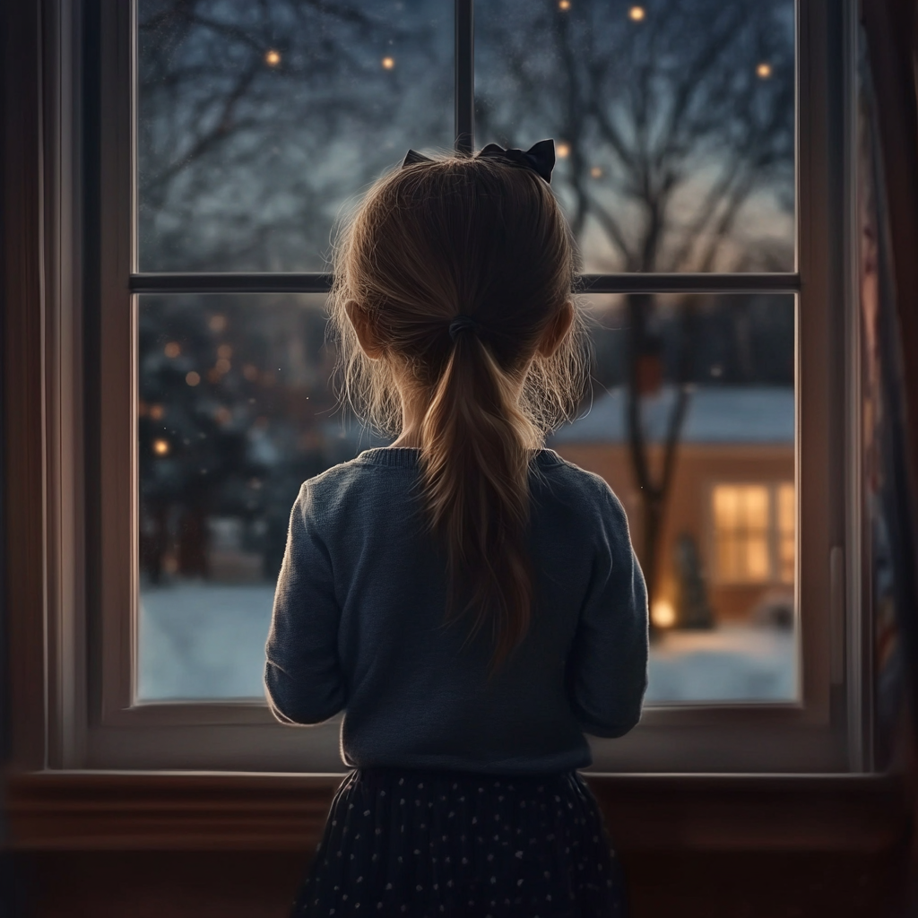 A girl standing by a window | Source: Midjourney